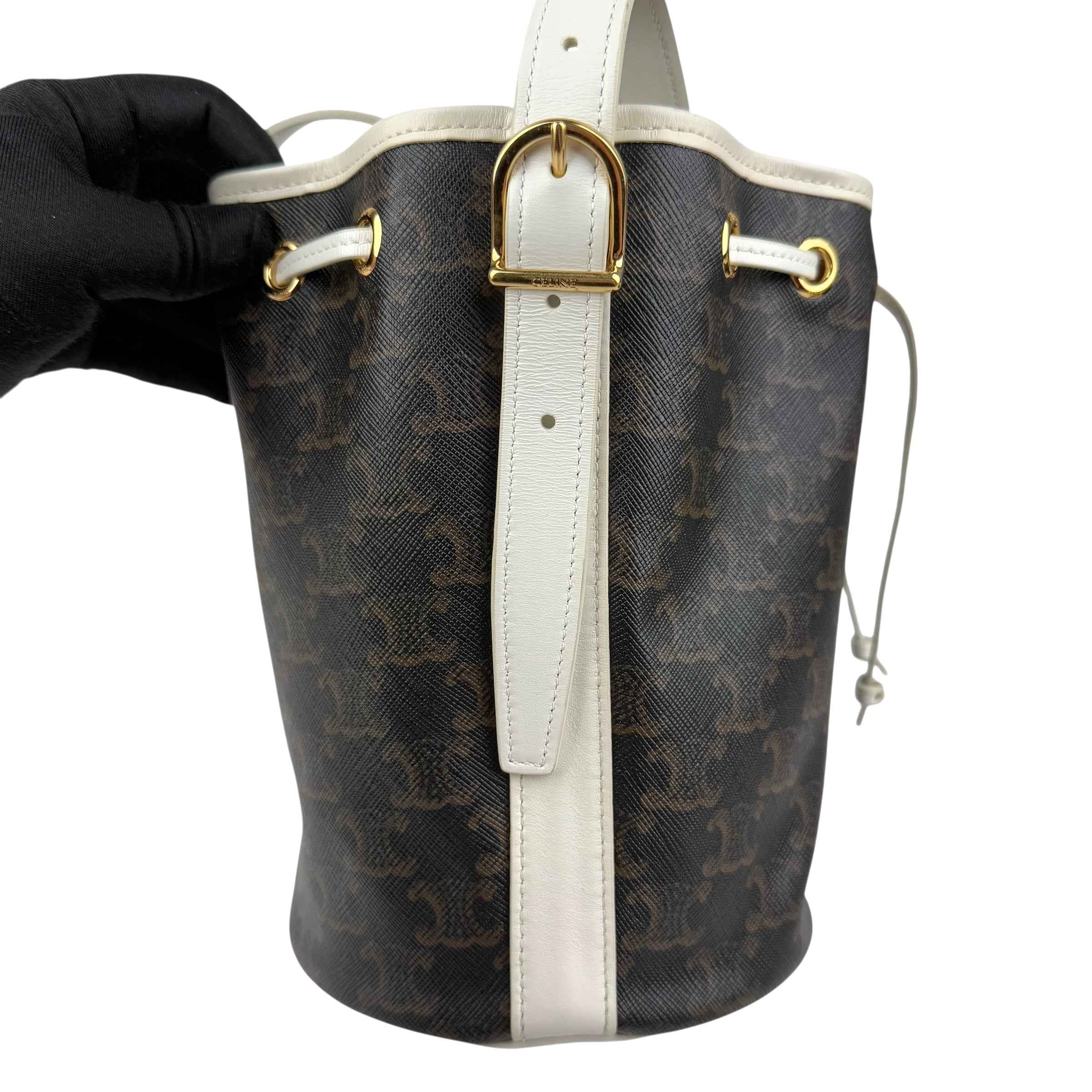 Celine Drawstring Bag Triomphe Canvas White Calfskin