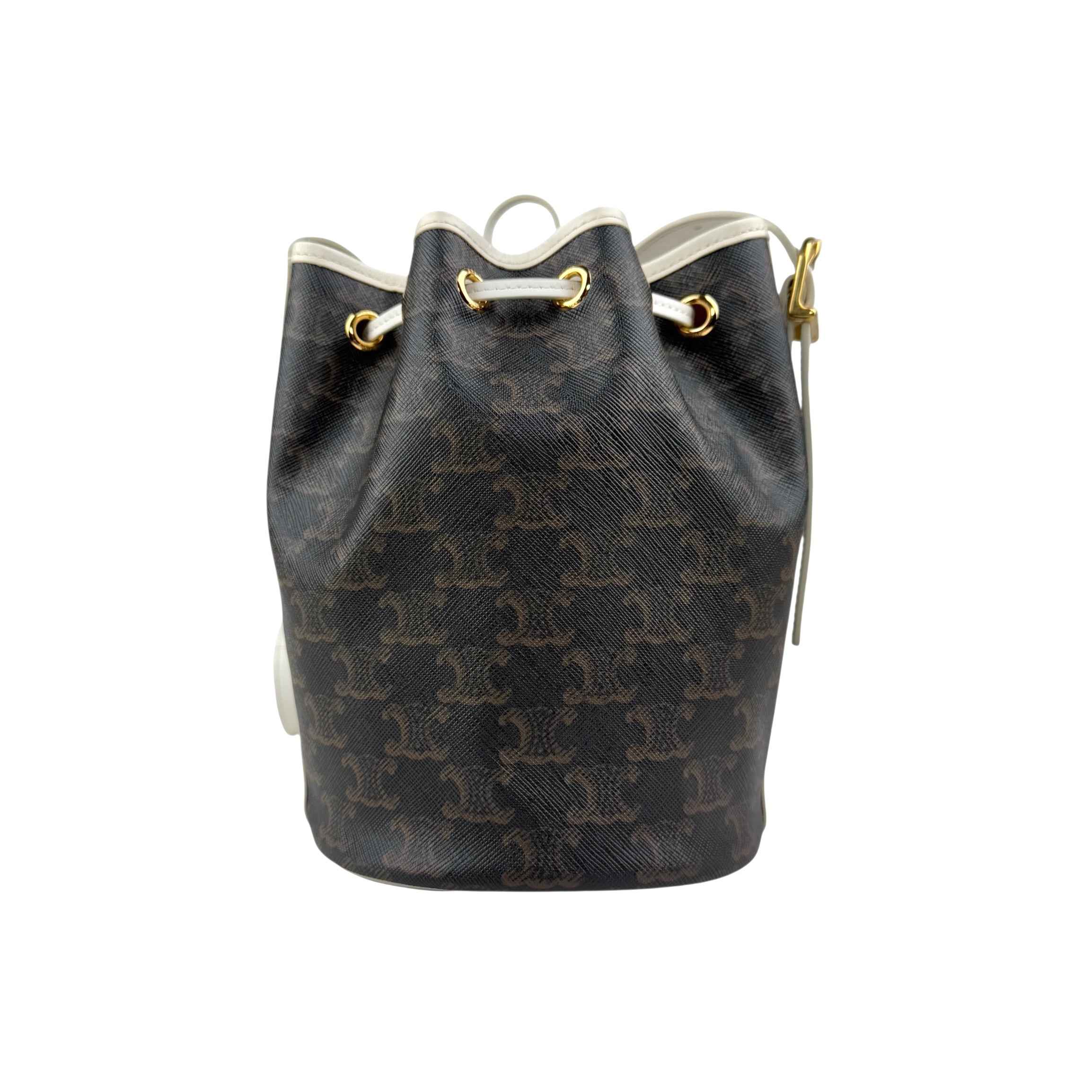 Celine Drawstring Bag Triomphe Canvas White Calfskin