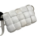 Pre-owned Bottega Veneta White Nappa Leather Maxi Weave Padded Cassette bag