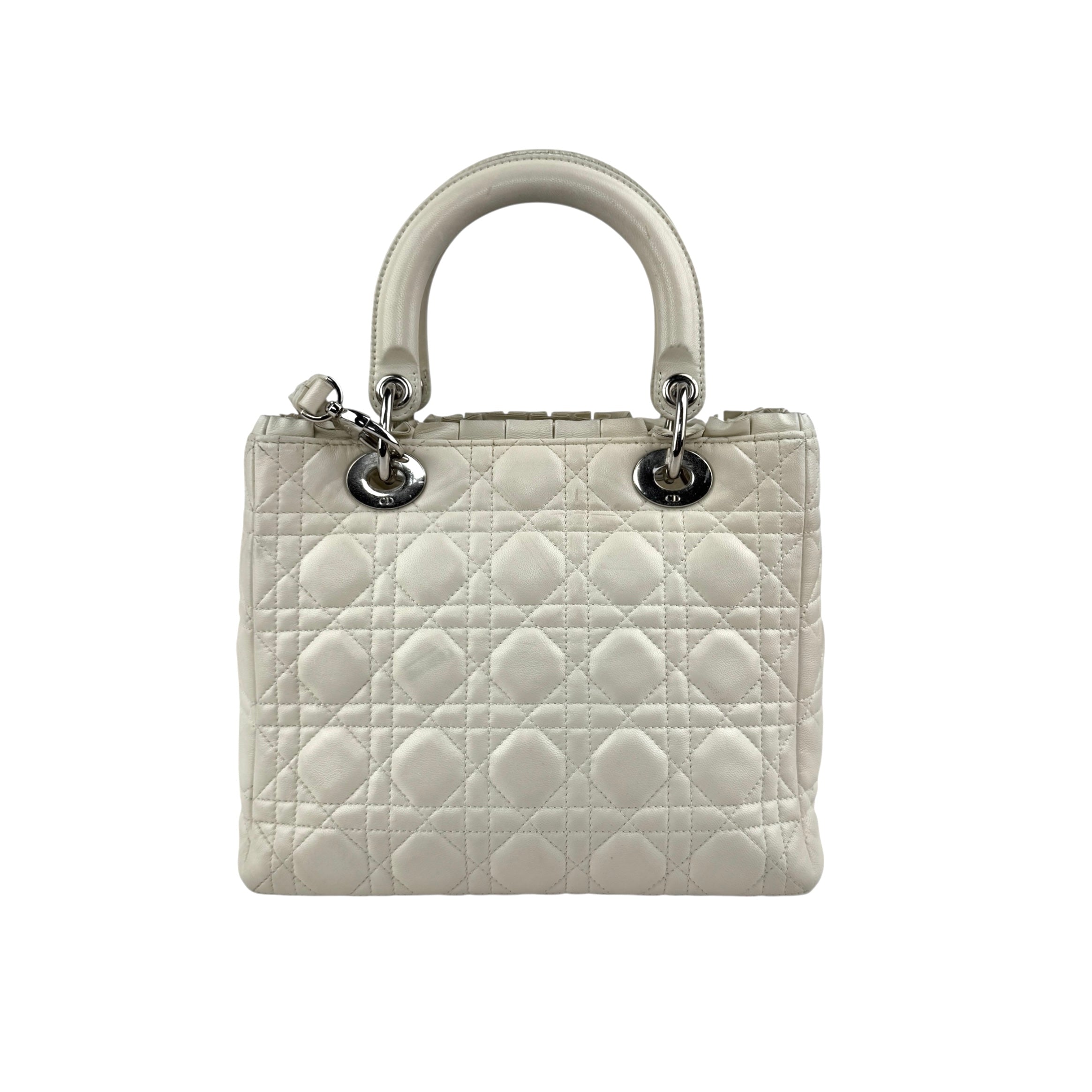 Pre-owned Dior Lady Medium Shoulder Bag White shoulder bag back view