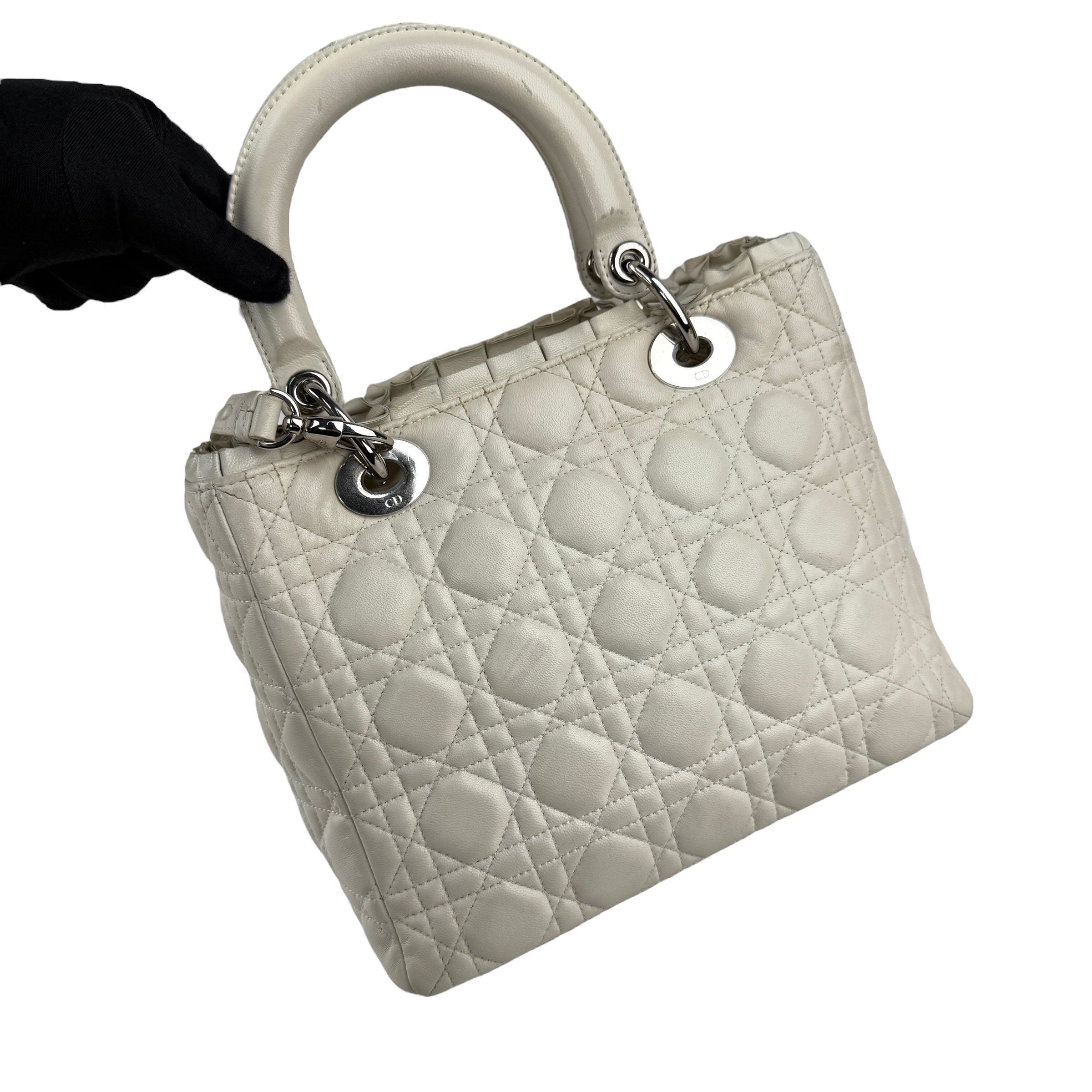Pre-owned Dior Lady Medium Shoulder Bag White shoulder bag
