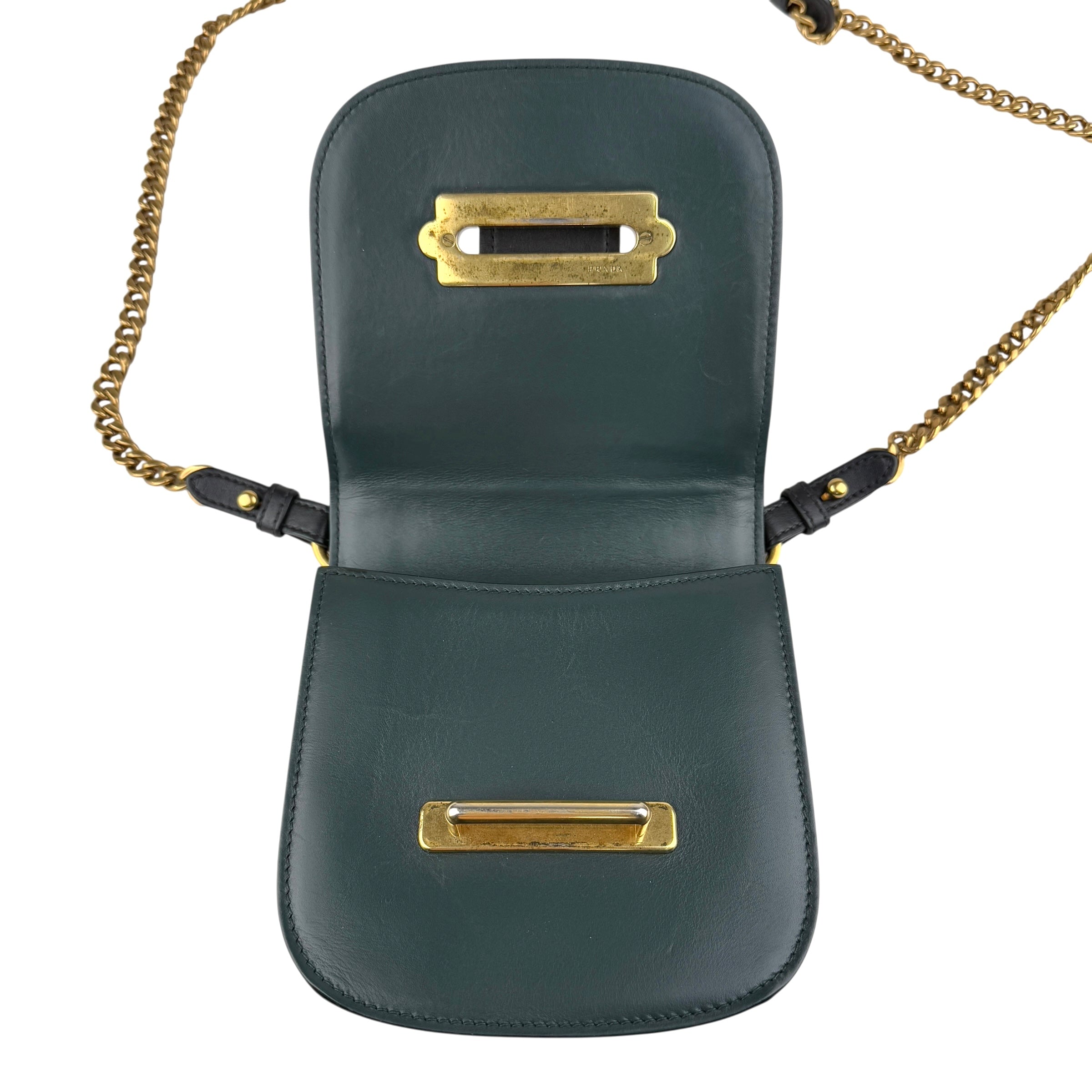 Pre-owned prada pionniere city green leather crossbody bag front