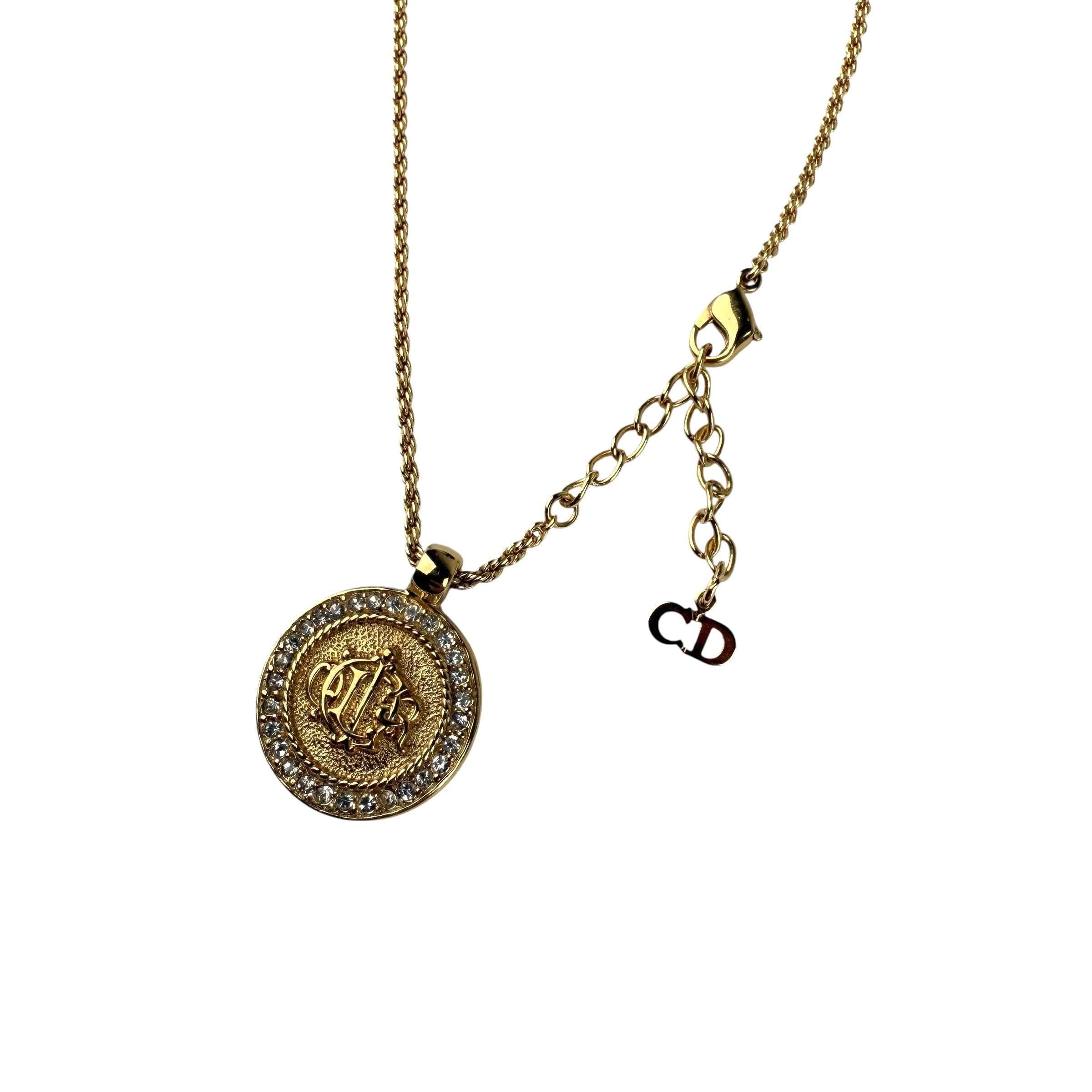 Christian Dior Rhinestone Logo Pendant Necklace