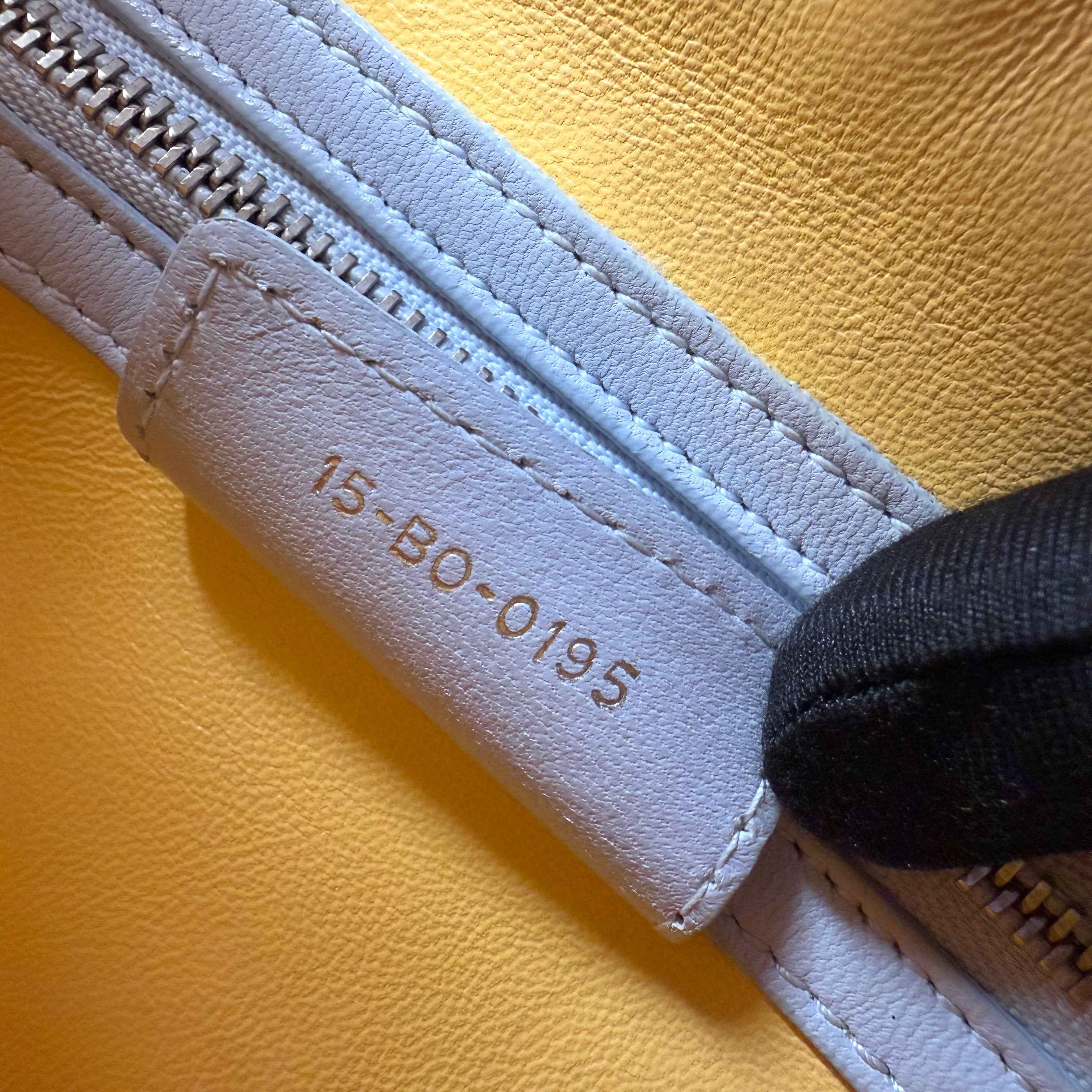 Dior Lady Dior model handbag in Bleu Pale, yellow and grey leather cannage