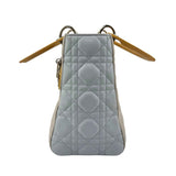 Dior Lady Dior model handbag in Bleu Pale, yellow and grey leather cannage