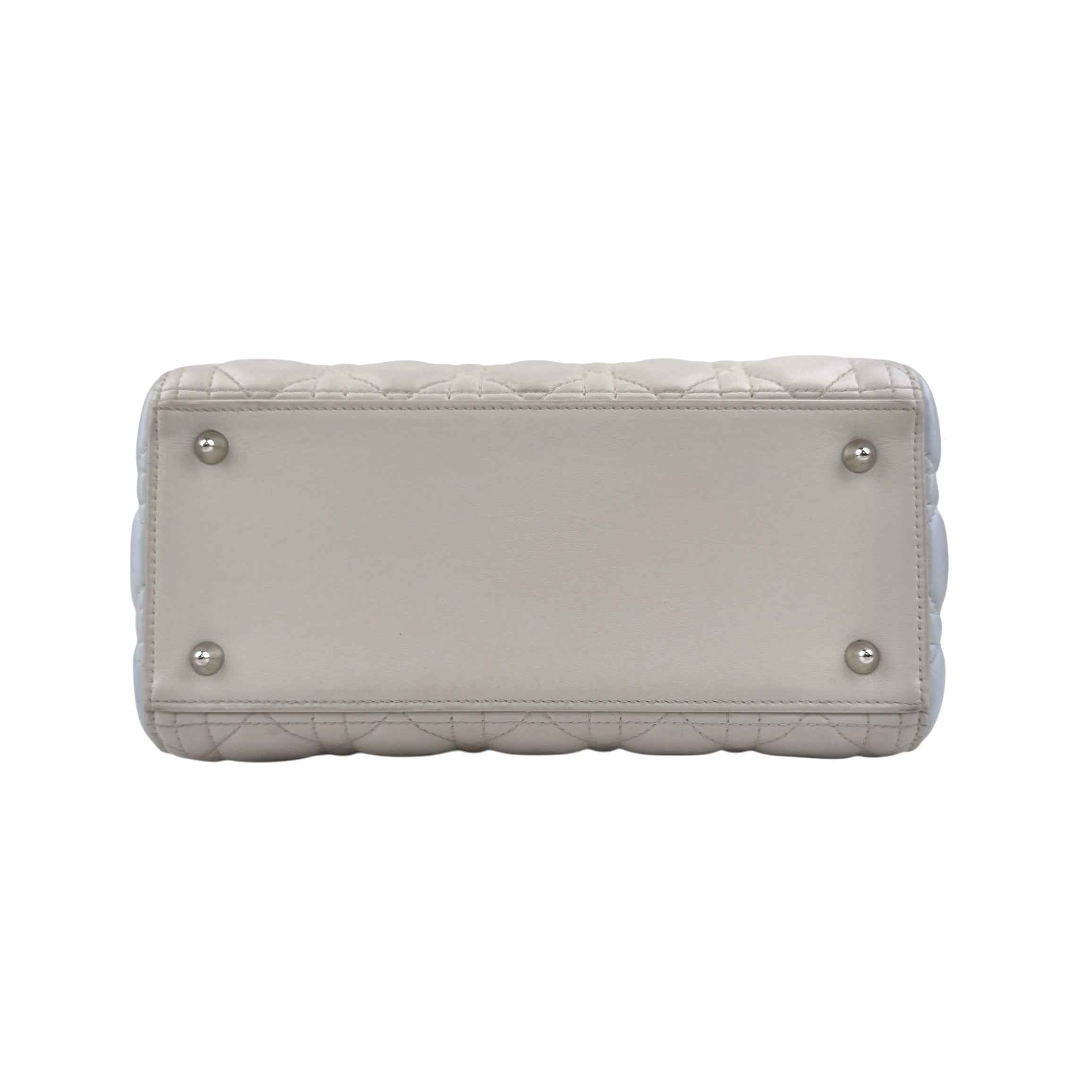 Dior Lady Dior model handbag in Bleu Pale, yellow and grey leather cannage