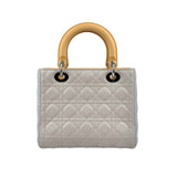 Dior Lady Dior model handbag in Bleu Pale, yellow and grey leather cannage