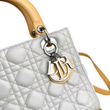 Dior Lady Dior model handbag in Bleu Pale, yellow and grey leather cannage