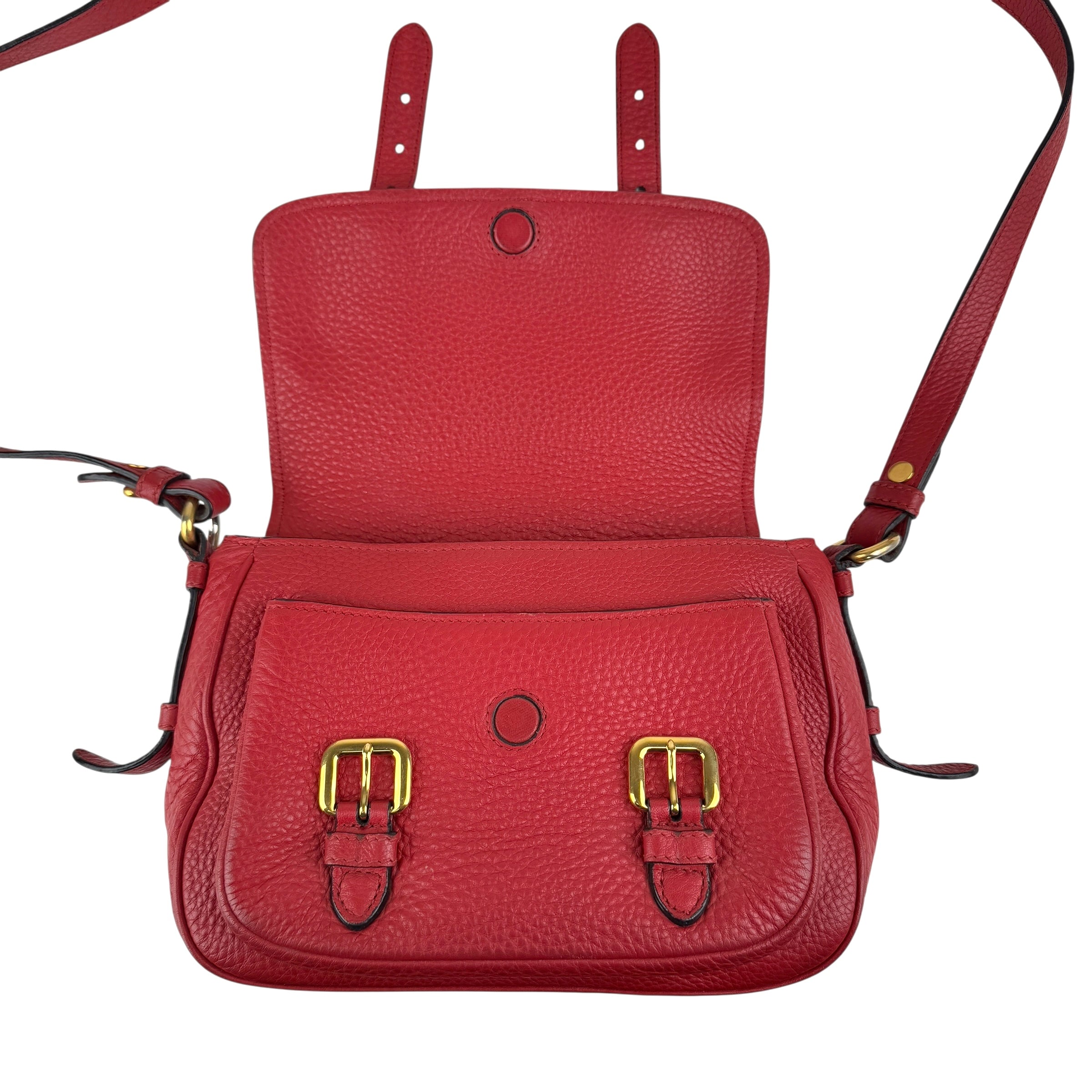 Pre-owned Prada Red Leather Buckle Flap Shoulder Bag