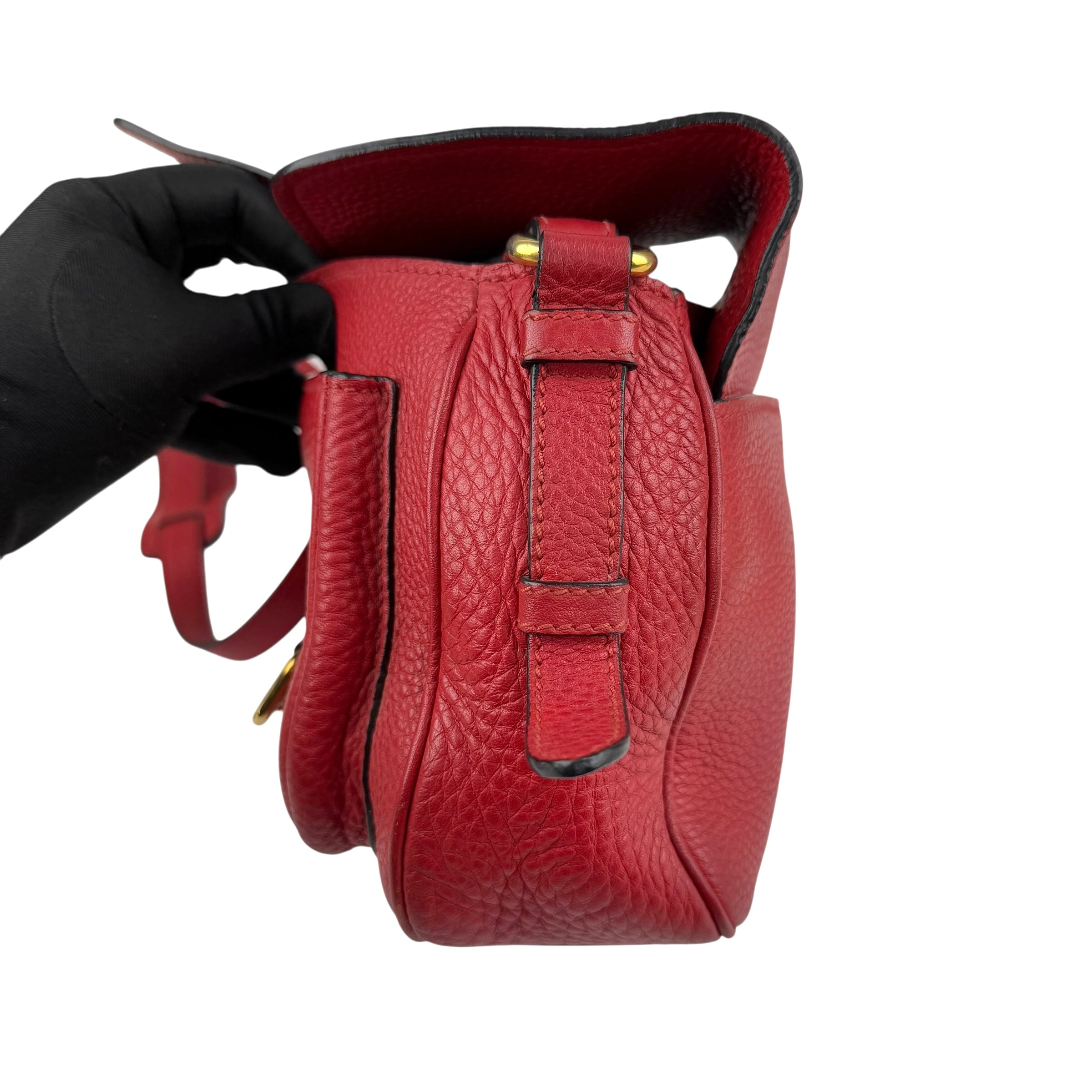 Pre-owned Prada Red Leather Buckle Flap Shoulder Bag