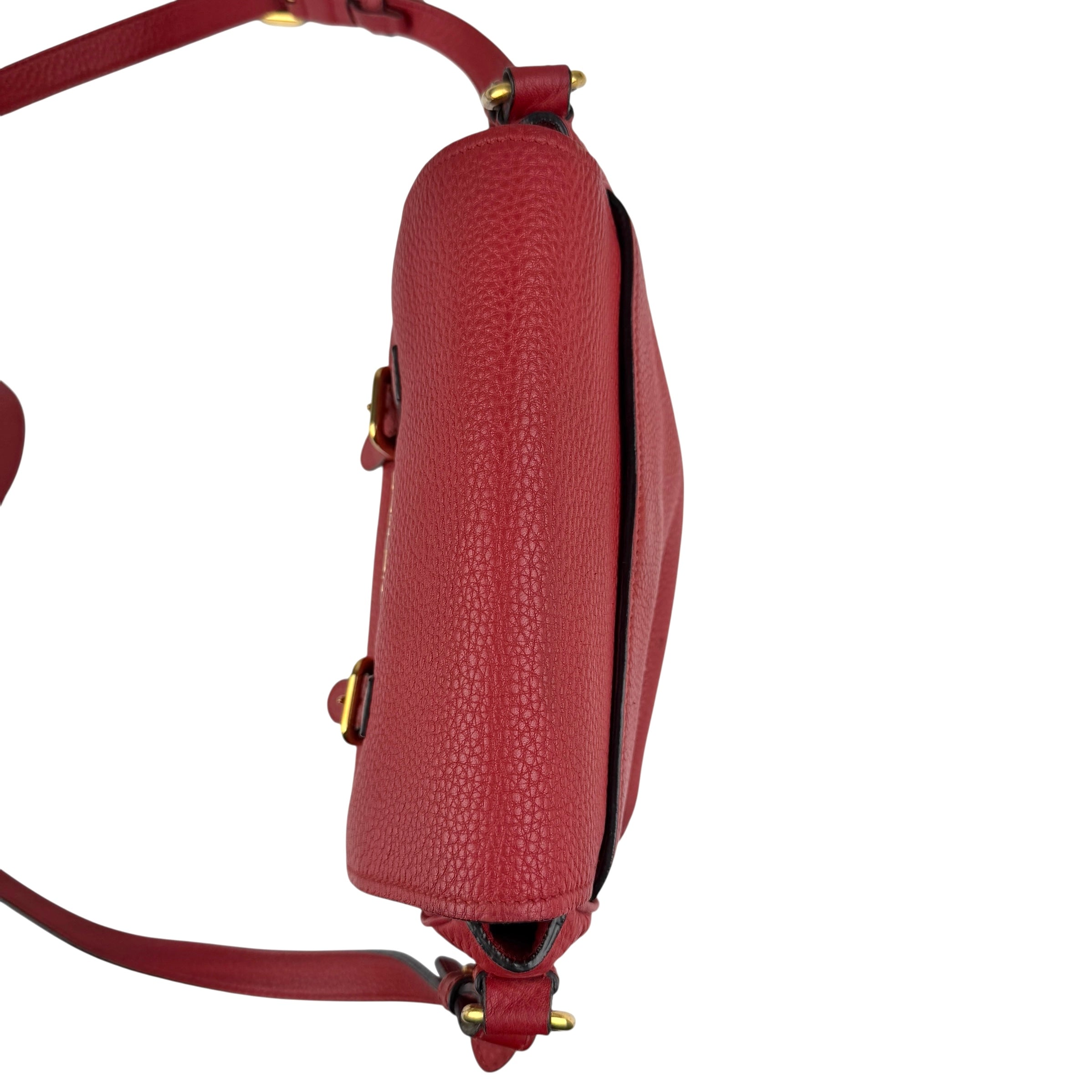 Pre-owned Prada Red Leather Buckle Flap Shoulder Bag