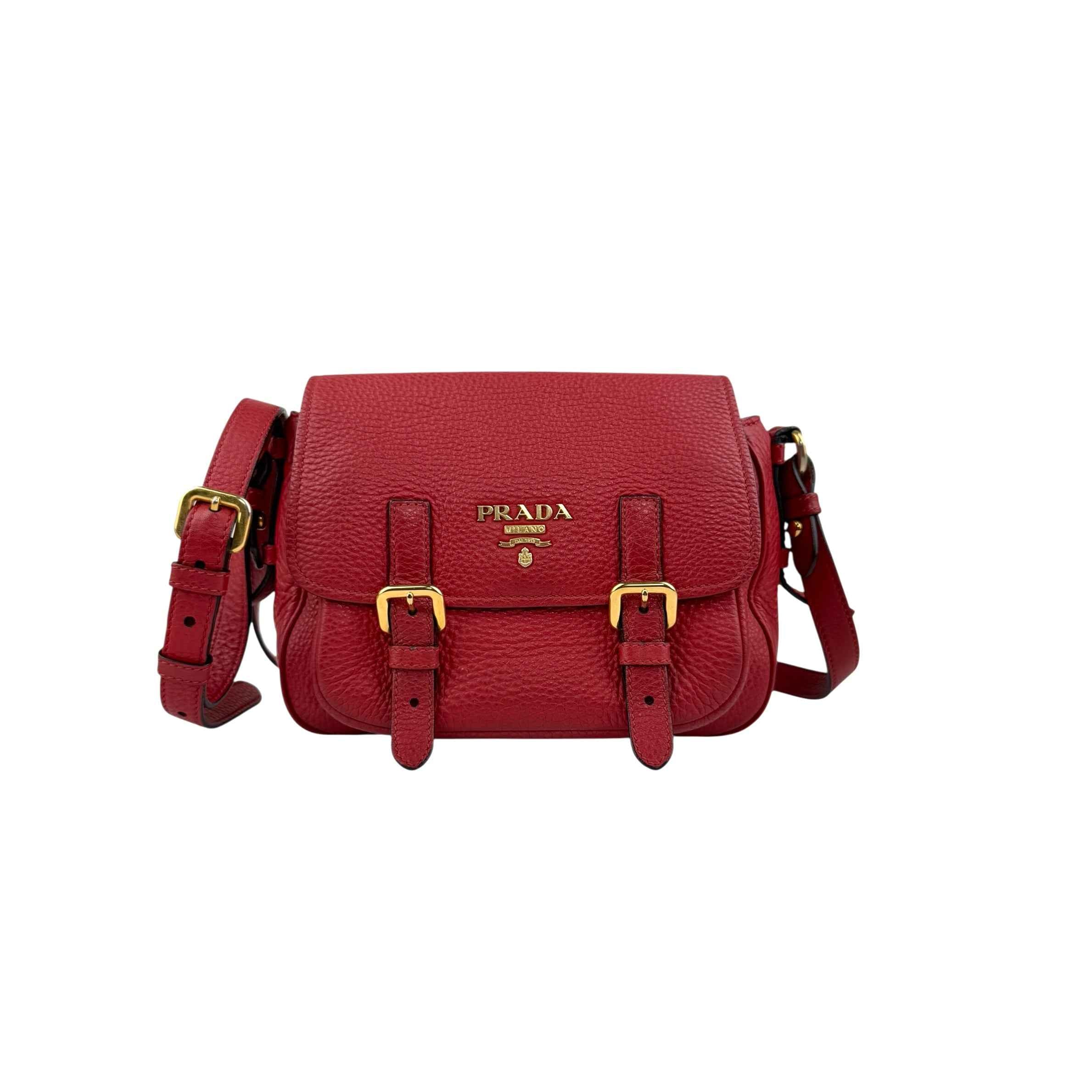 Prada Red Leather Buckle Flap Shoulder Bag