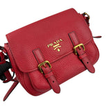 Prada Red Leather Buckle Flap Shoulder Bag
