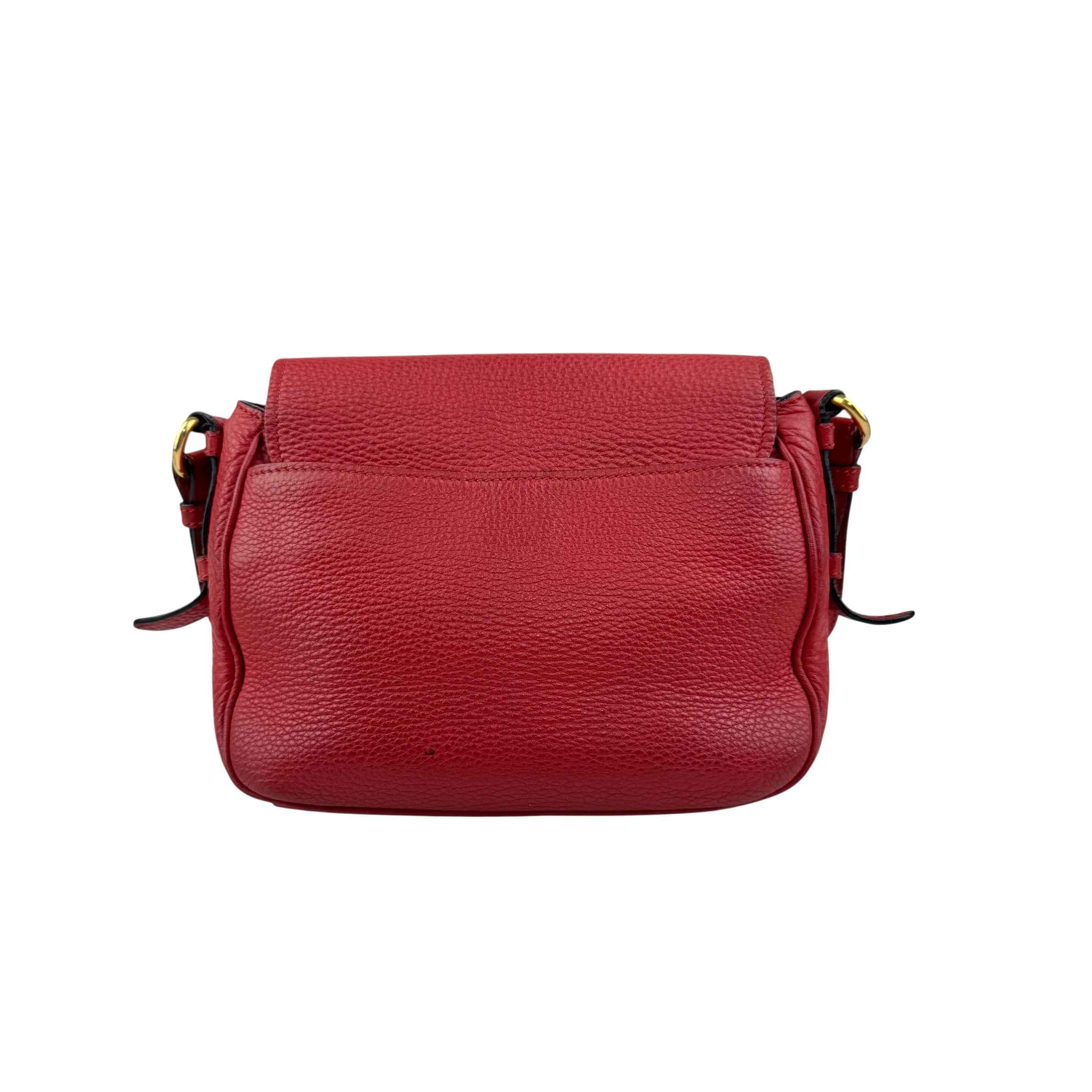 Prada Red Leather Buckle Flap Shoulder Bag