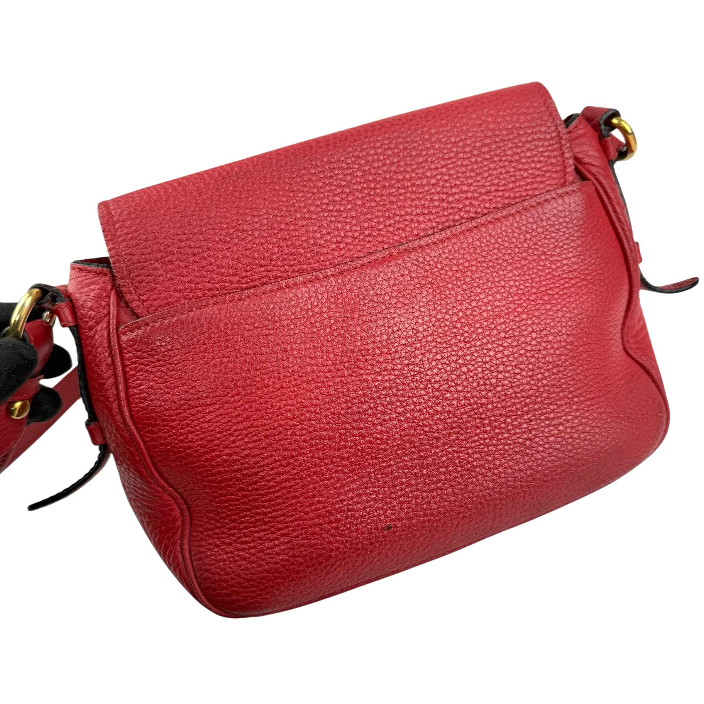 Prada Red Leather Buckle Flap Shoulder Bag