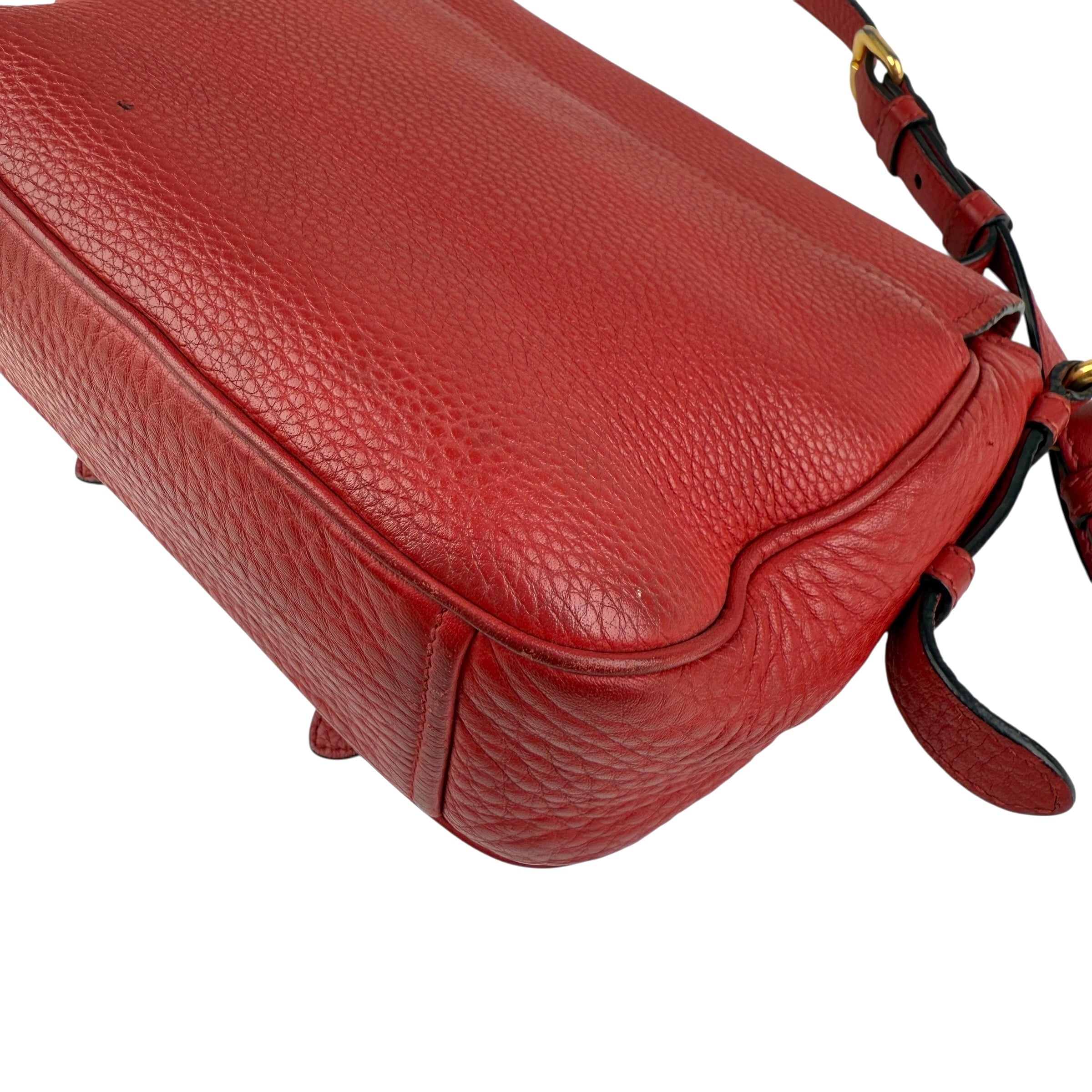 Pre-owned Prada Red Leather Buckle Flap Shoulder Bag