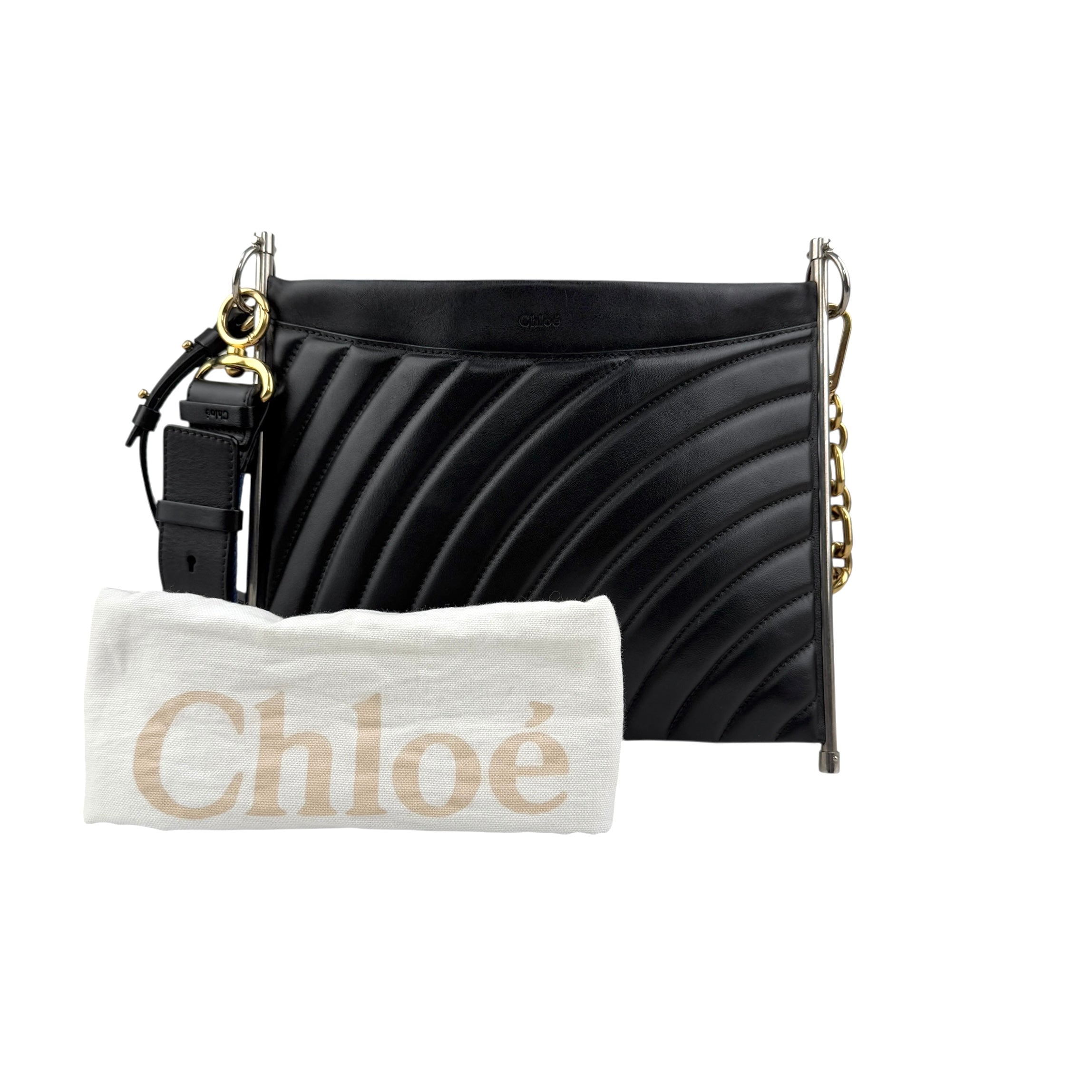 Pre-owned Chloé Chloe Black Quilted Leather Metal Roy Shoulder Bag shoulder bag back view