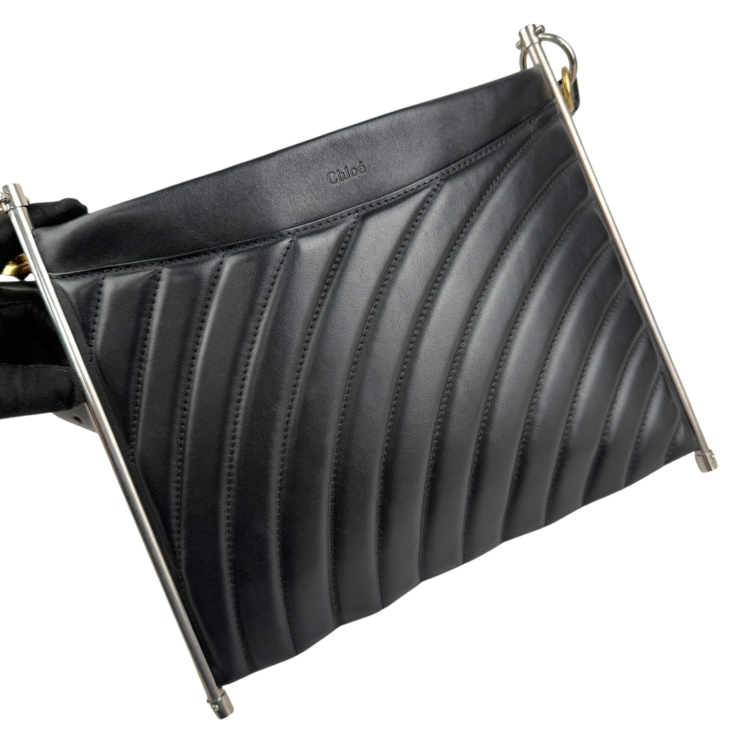 Pre-owned Chloé Chloe Black Quilted Leather Metal Roy Shoulder Bag shoulder bag