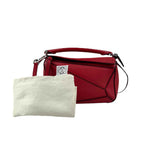 Loewe Red Pebbled Calfskin Leather Mini Puzzle Bag