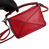 Loewe Red Pebbled Calfskin Leather Mini Puzzle Bag