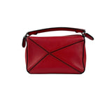 Loewe Red Pebbled Calfskin Leather Mini Puzzle Bag