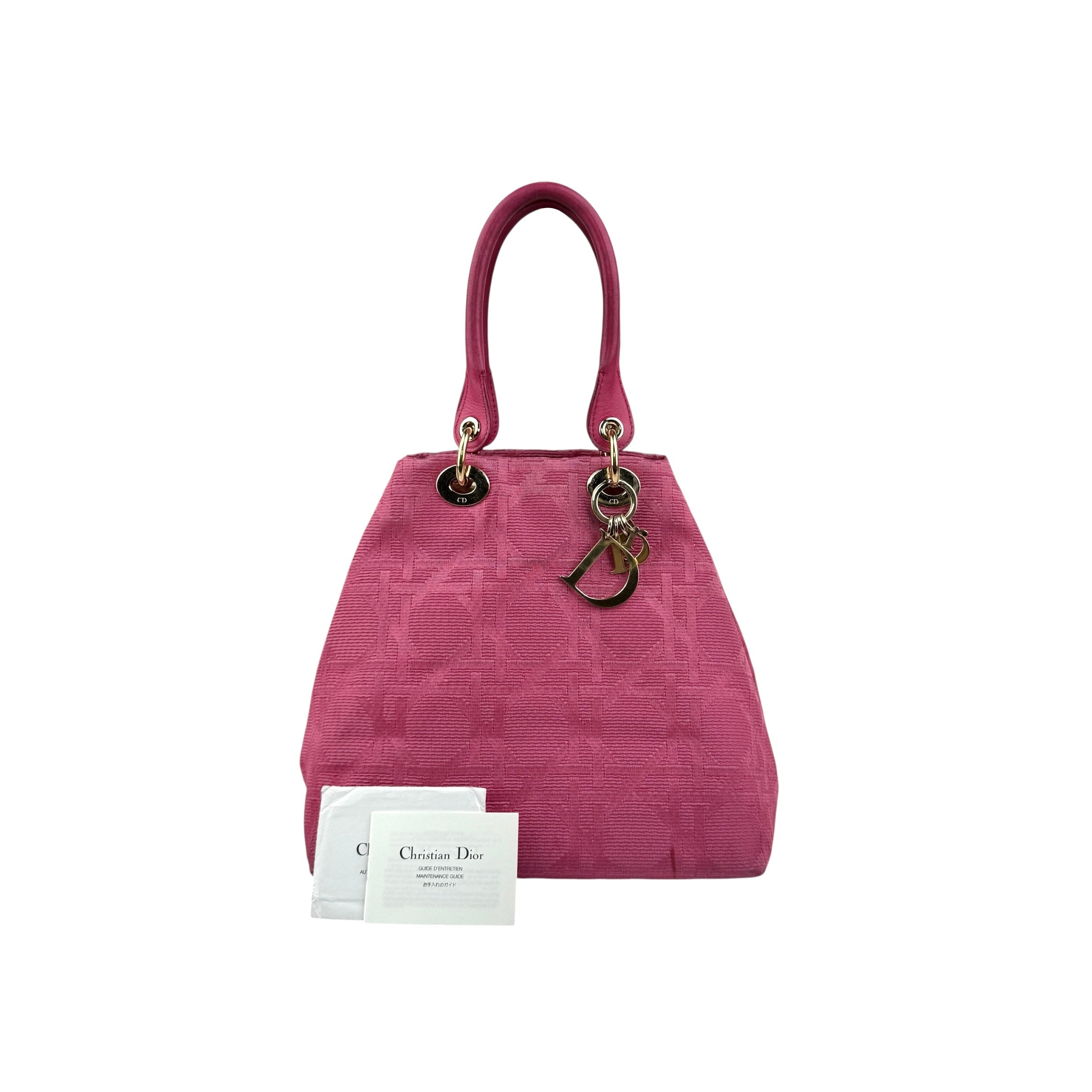 Pre-owned Dior Pink Fabric Bag With Leather Handle bag back view
