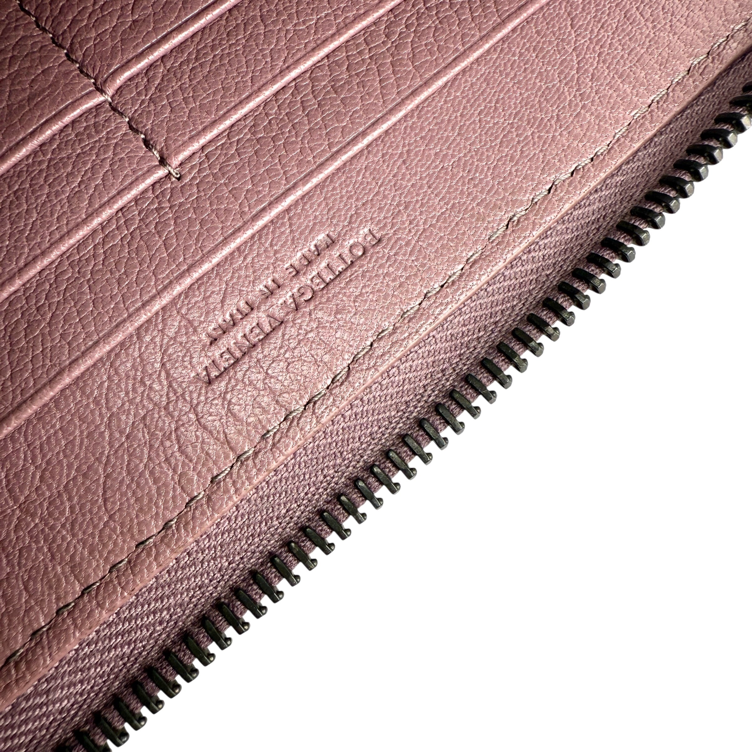 Pre-owned Bottega Veneta Deco Rose Intrecciato Woven Nappa Leather Zip Around Wallet wallet