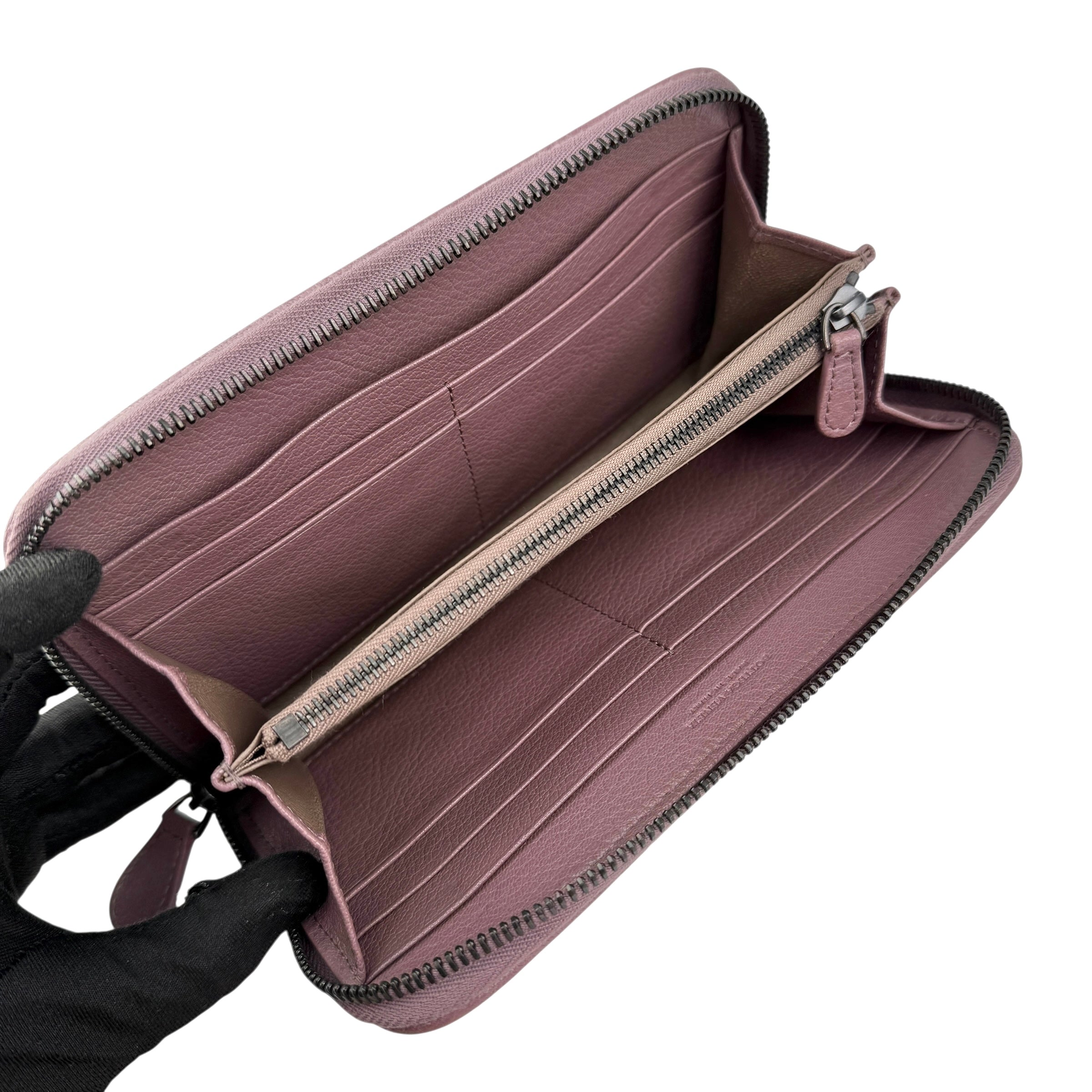 Pre-owned Bottega Veneta Deco Rose Intrecciato Woven Nappa Leather Zip Around Wallet wallet