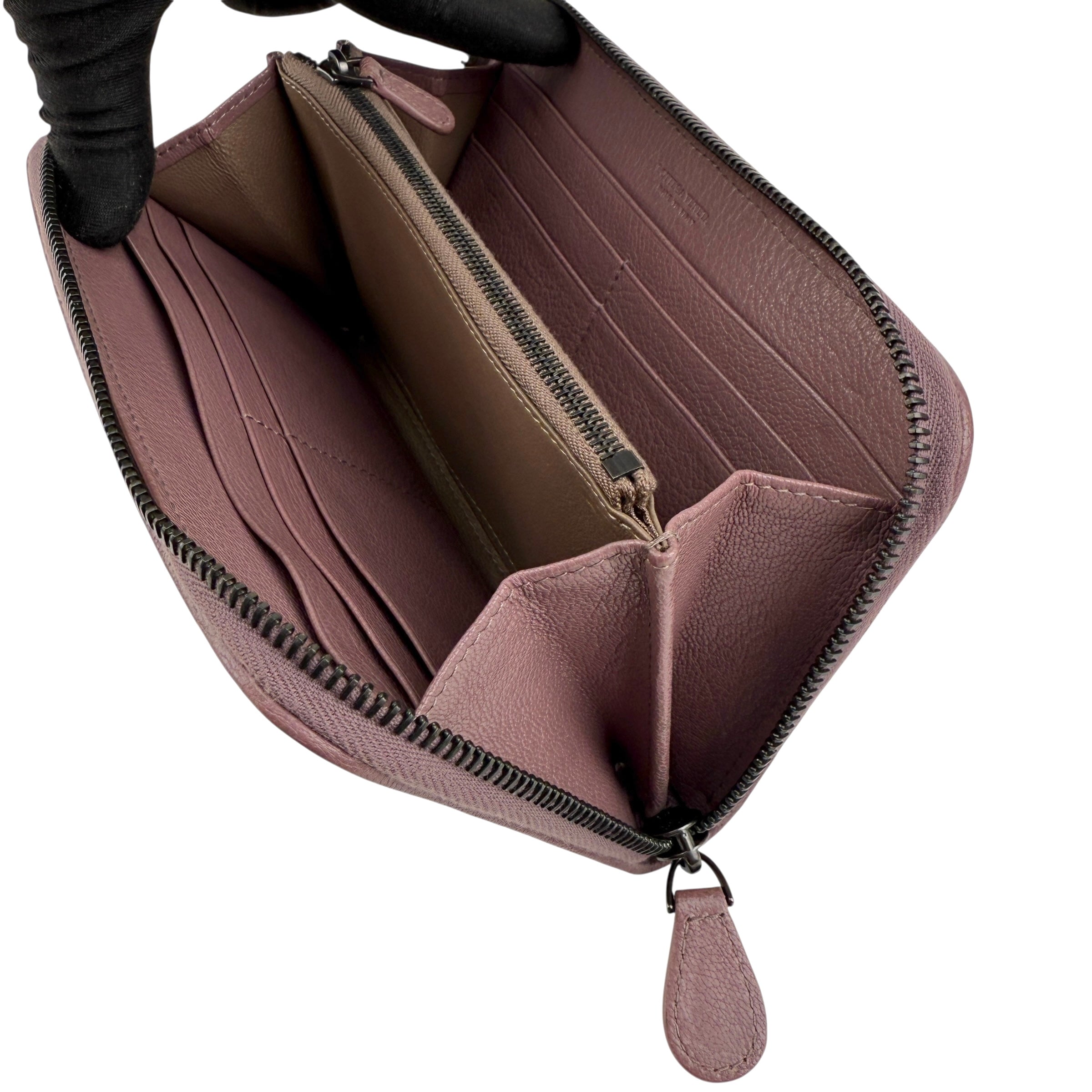 Pre-owned Bottega Veneta Deco Rose Intrecciato Woven Nappa Leather Zip Around Wallet wallet