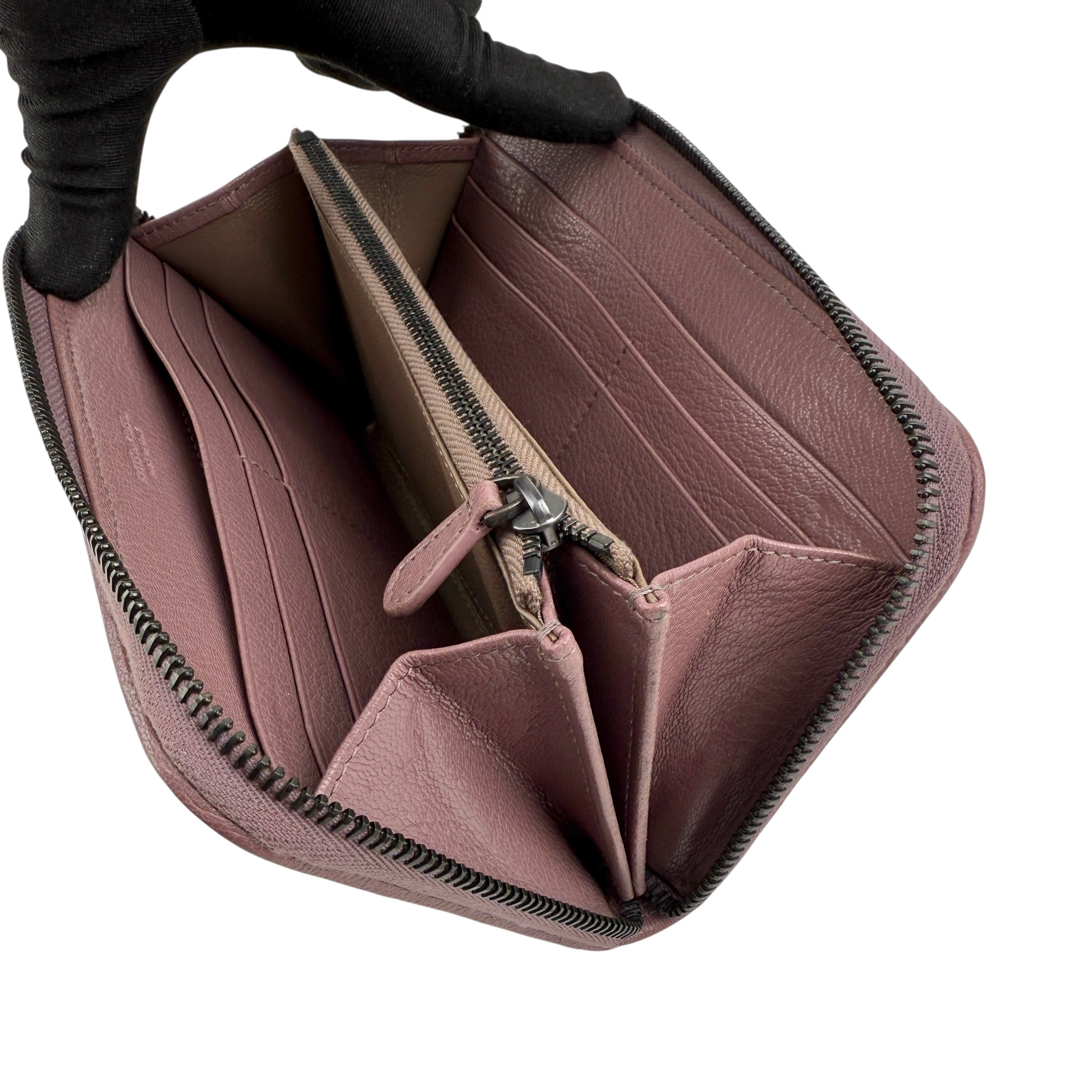 Pre-owned Bottega Veneta Deco Rose Intrecciato Woven Nappa Leather Zip Around Wallet wallet