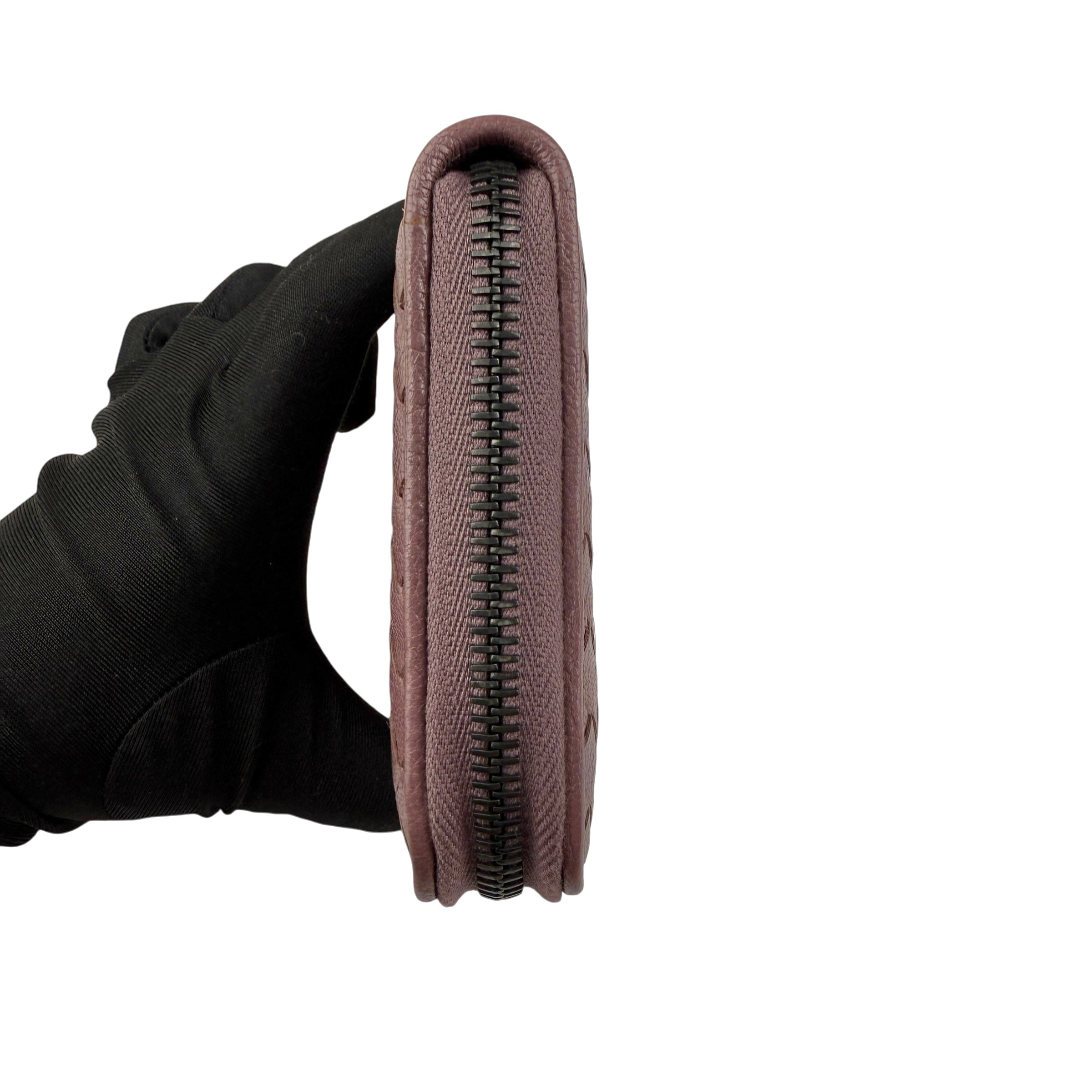 Pre-owned Bottega Veneta Deco Rose Intrecciato Woven Nappa Leather Zip Around Wallet wallet