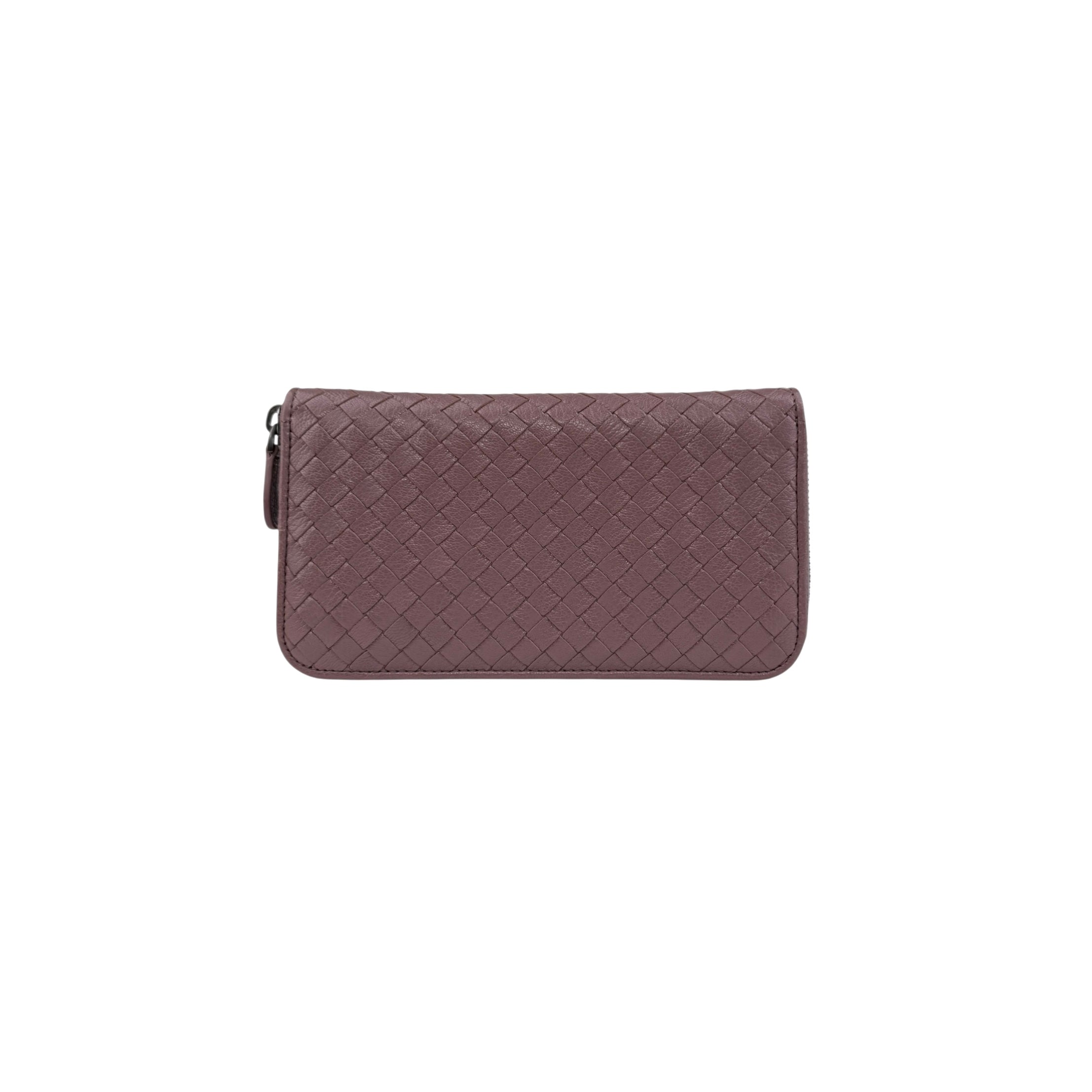 Pre-owned Bottega Veneta Deco Rose Intrecciato Woven Nappa Leather Zip Around Wallet wallet main image
