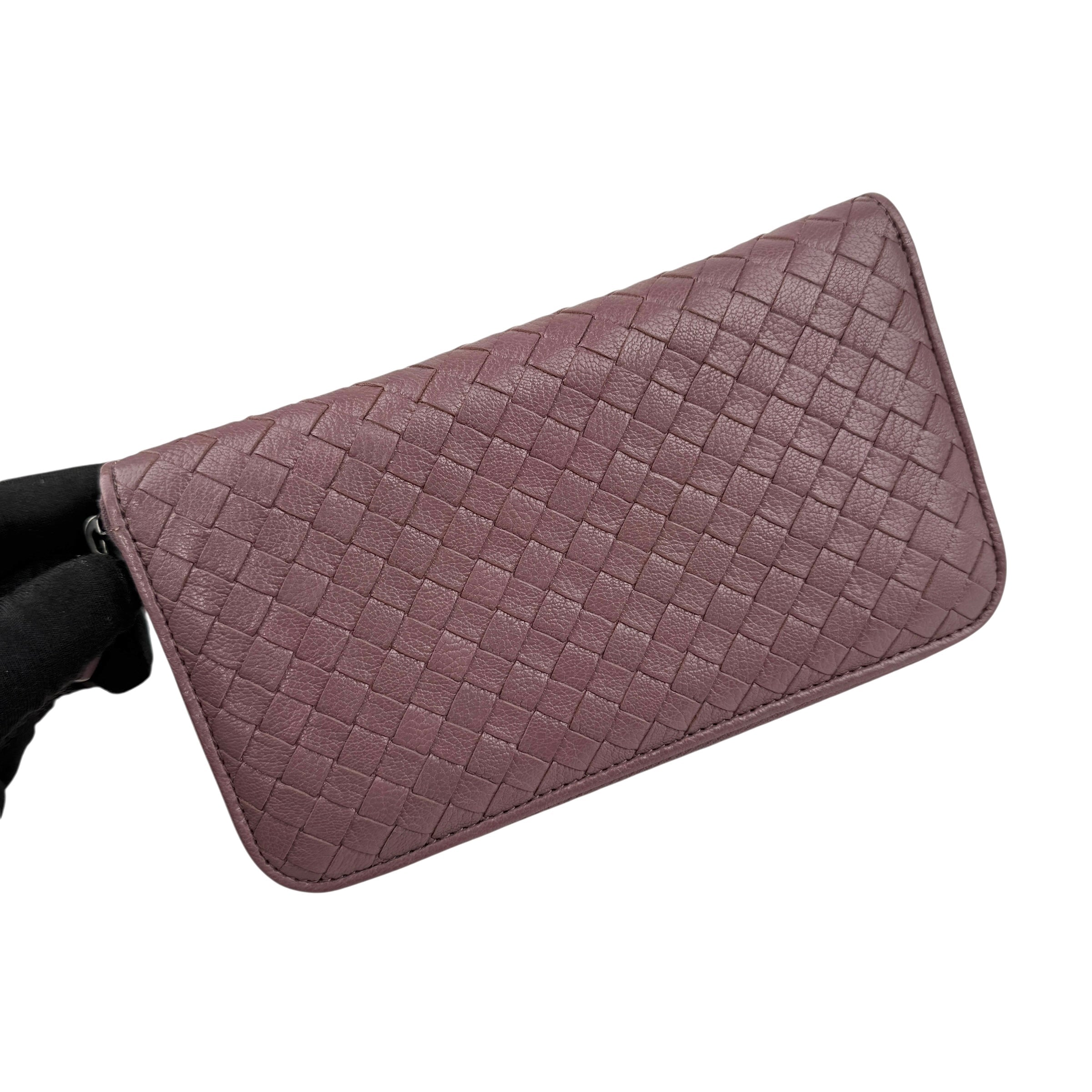 Pre-owned Bottega Veneta Deco Rose Intrecciato Woven Nappa Leather Zip Around Wallet wallet