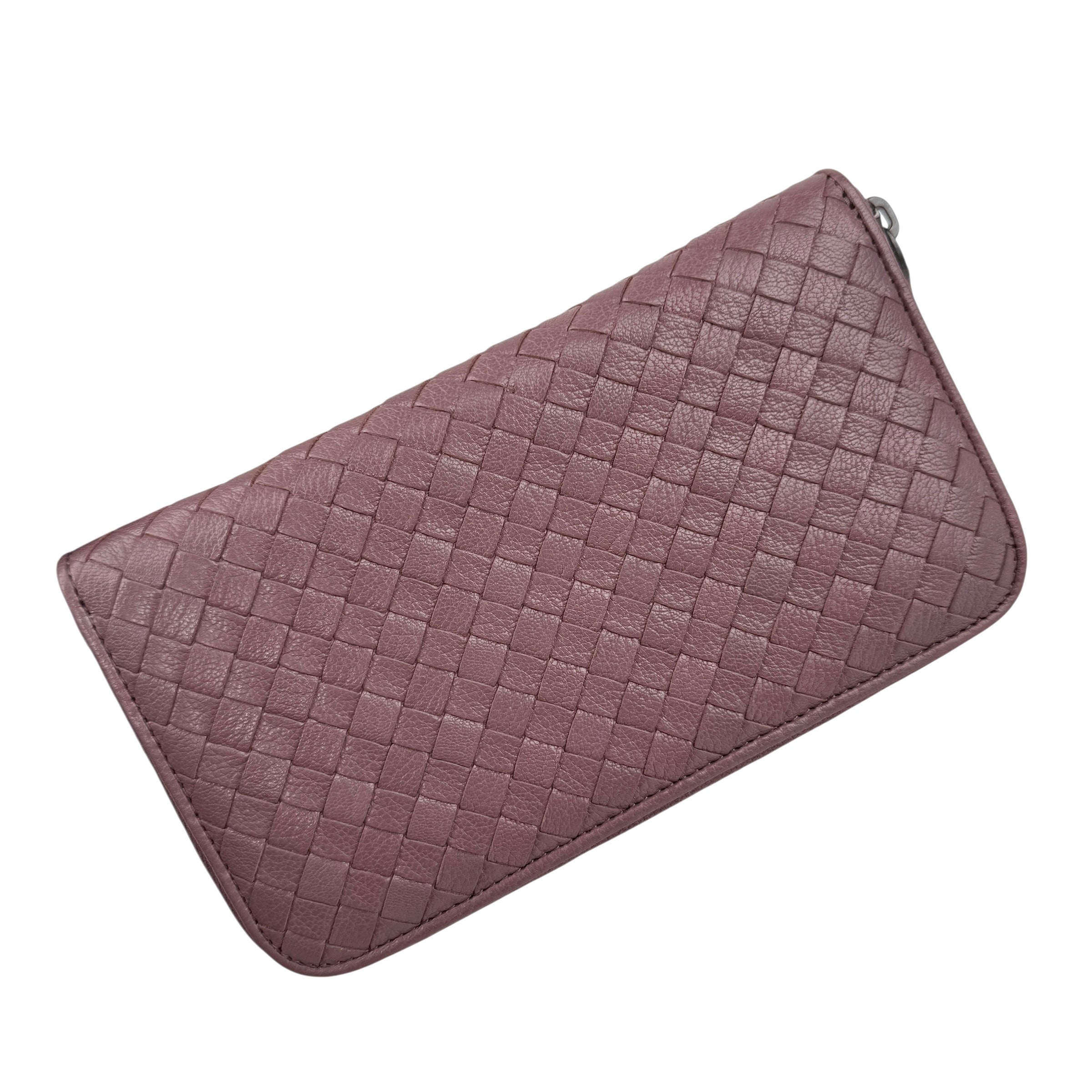 Pre-owned Bottega Veneta Deco Rose Intrecciato Woven Nappa Leather Zip Around Wallet wallet