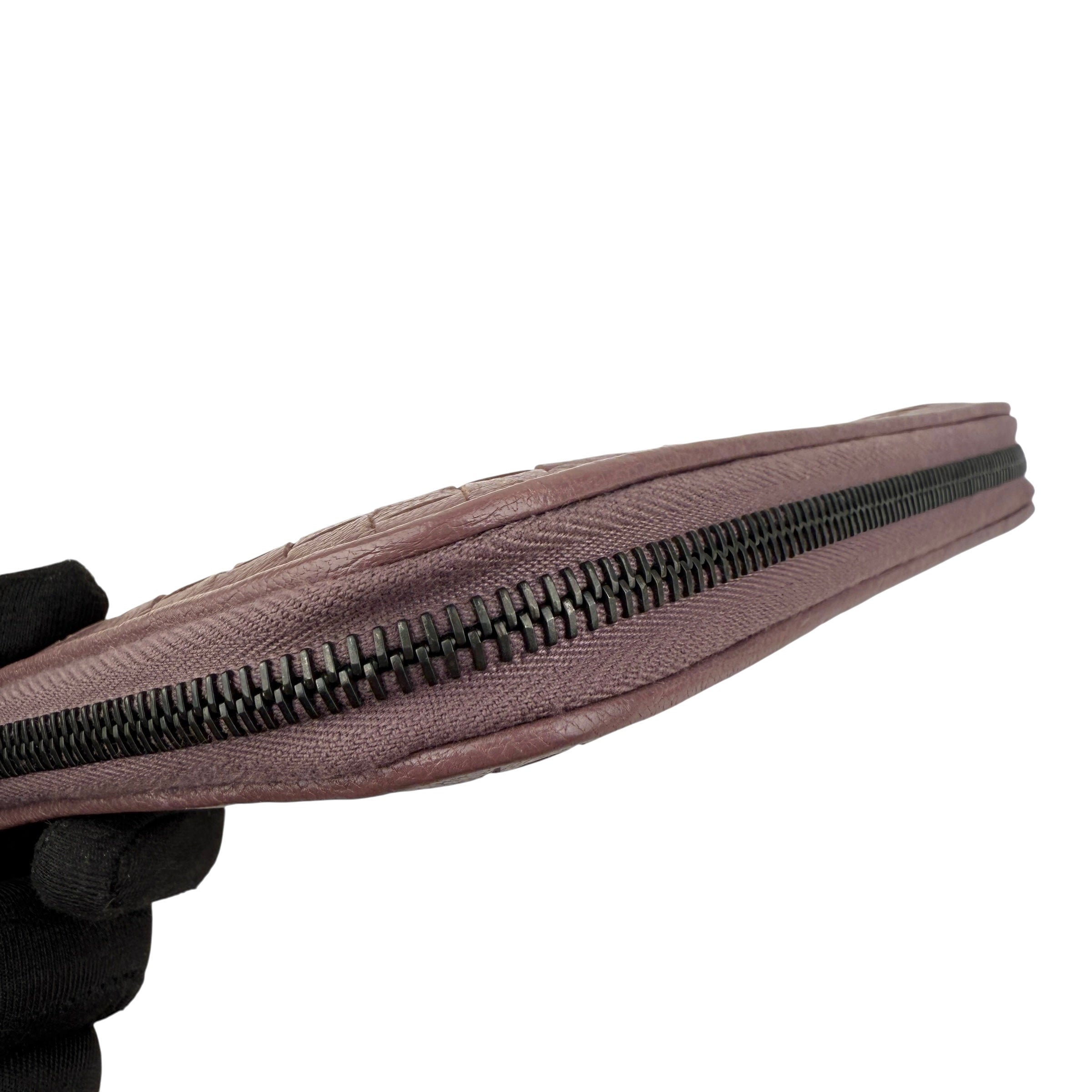 Pre-owned Bottega Veneta Deco Rose Intrecciato Woven Nappa Leather Zip Around Wallet wallet