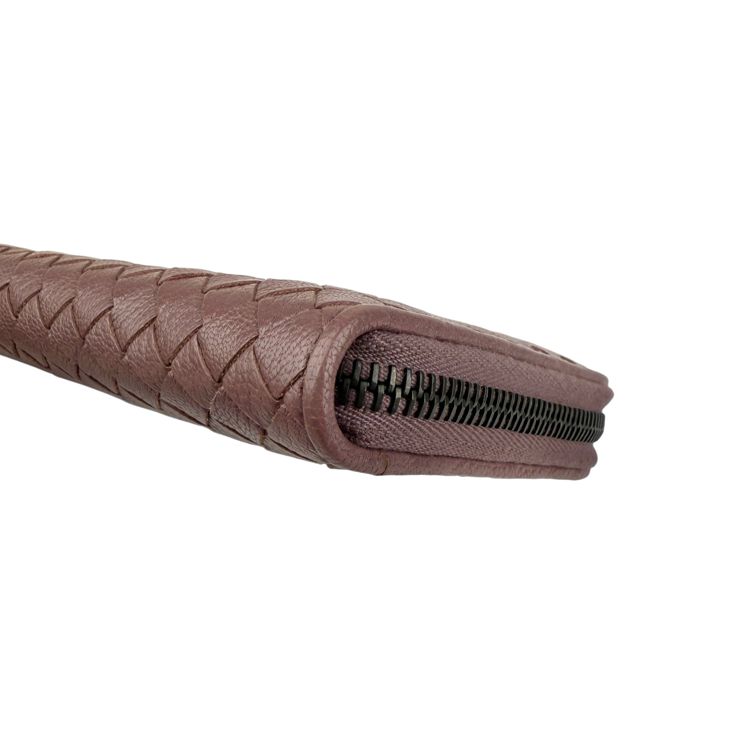Pre-owned Bottega Veneta Deco Rose Intrecciato Woven Nappa Leather Zip Around Wallet wallet