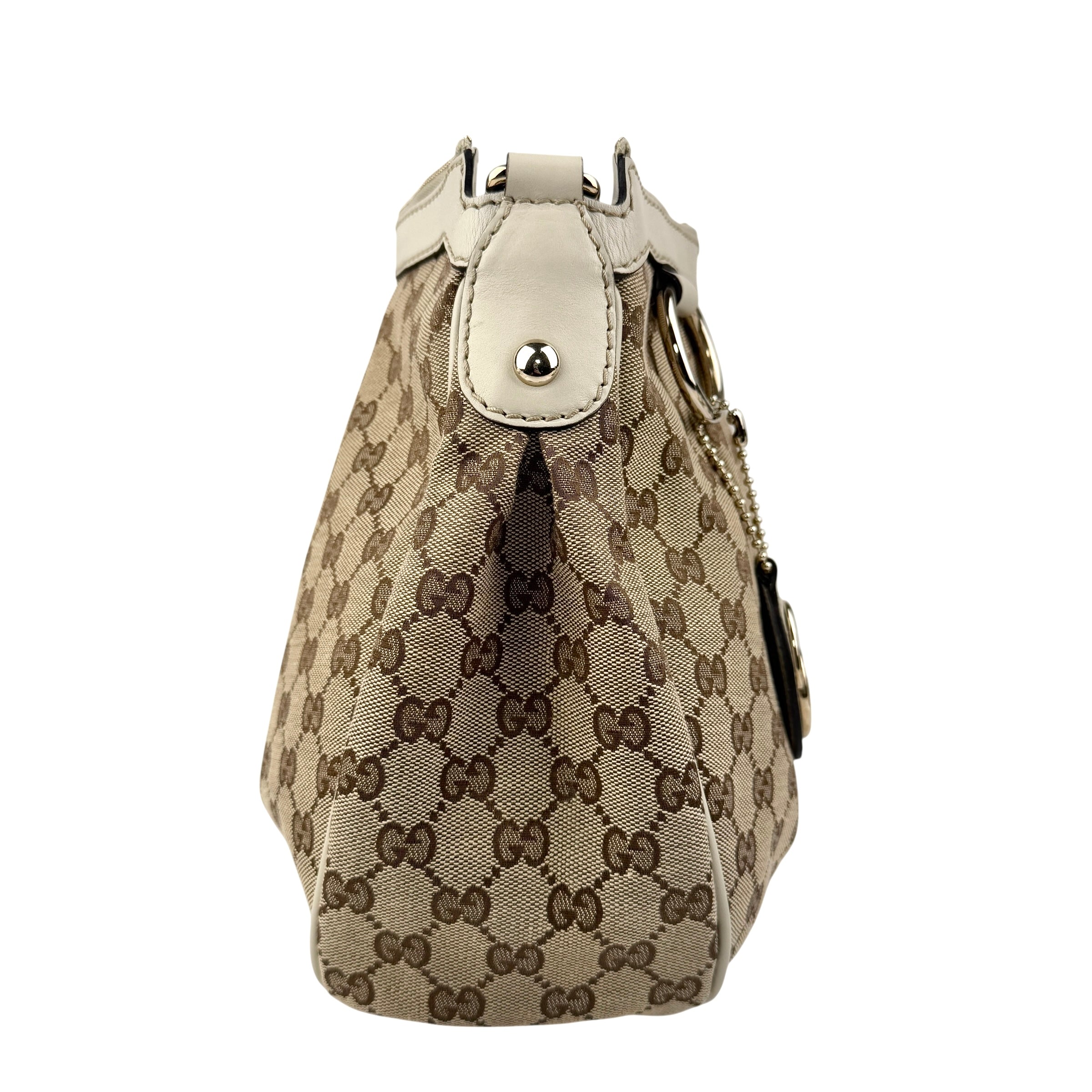 Pre-owned Gucci Beige/White GG Canvas Medium Sukey Hobo bag