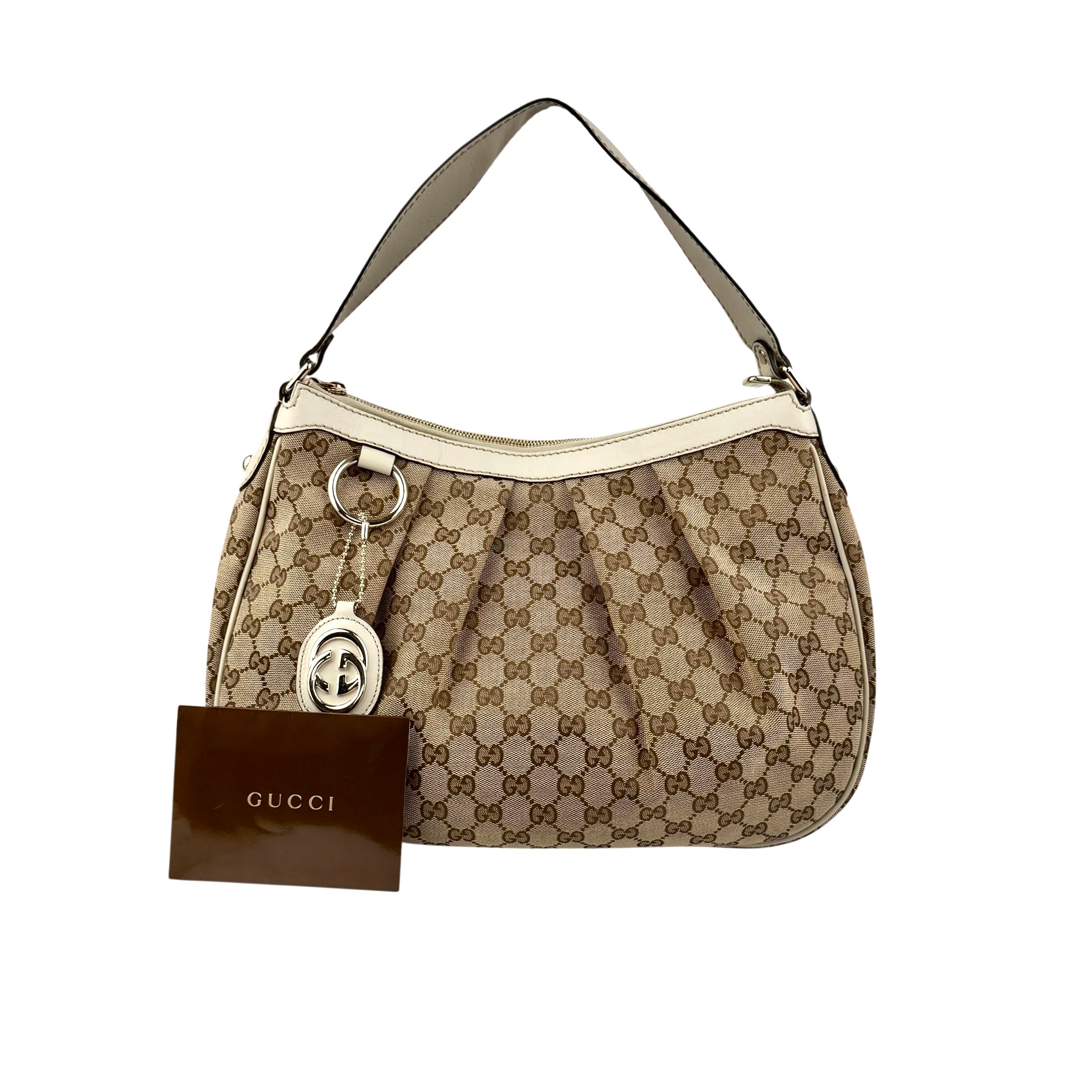 Pre-owned Gucci Beige/White GG Canvas Medium Sukey Hobo bag back view