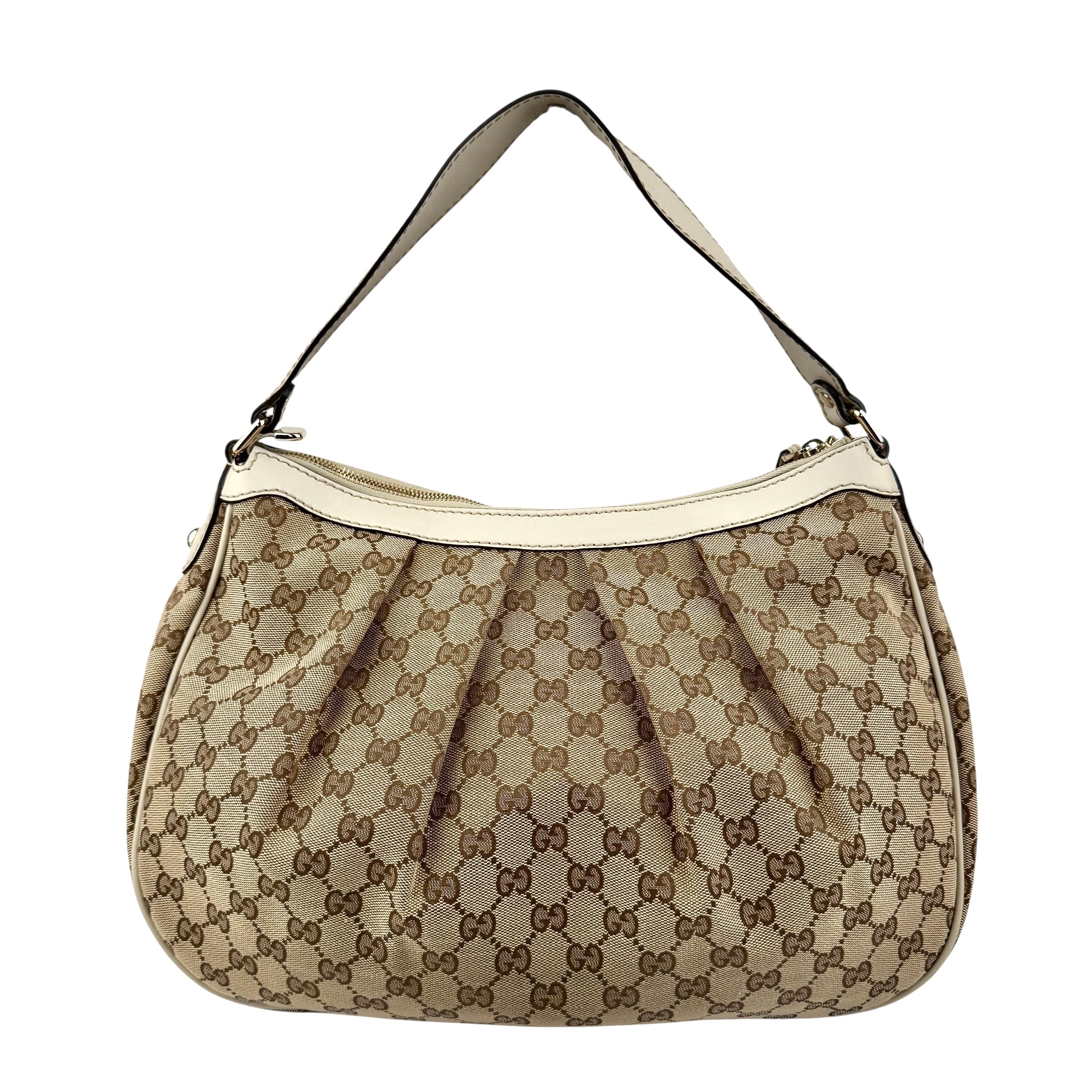 Pre-owned Gucci Beige/White GG Canvas Medium Sukey Hobo bag