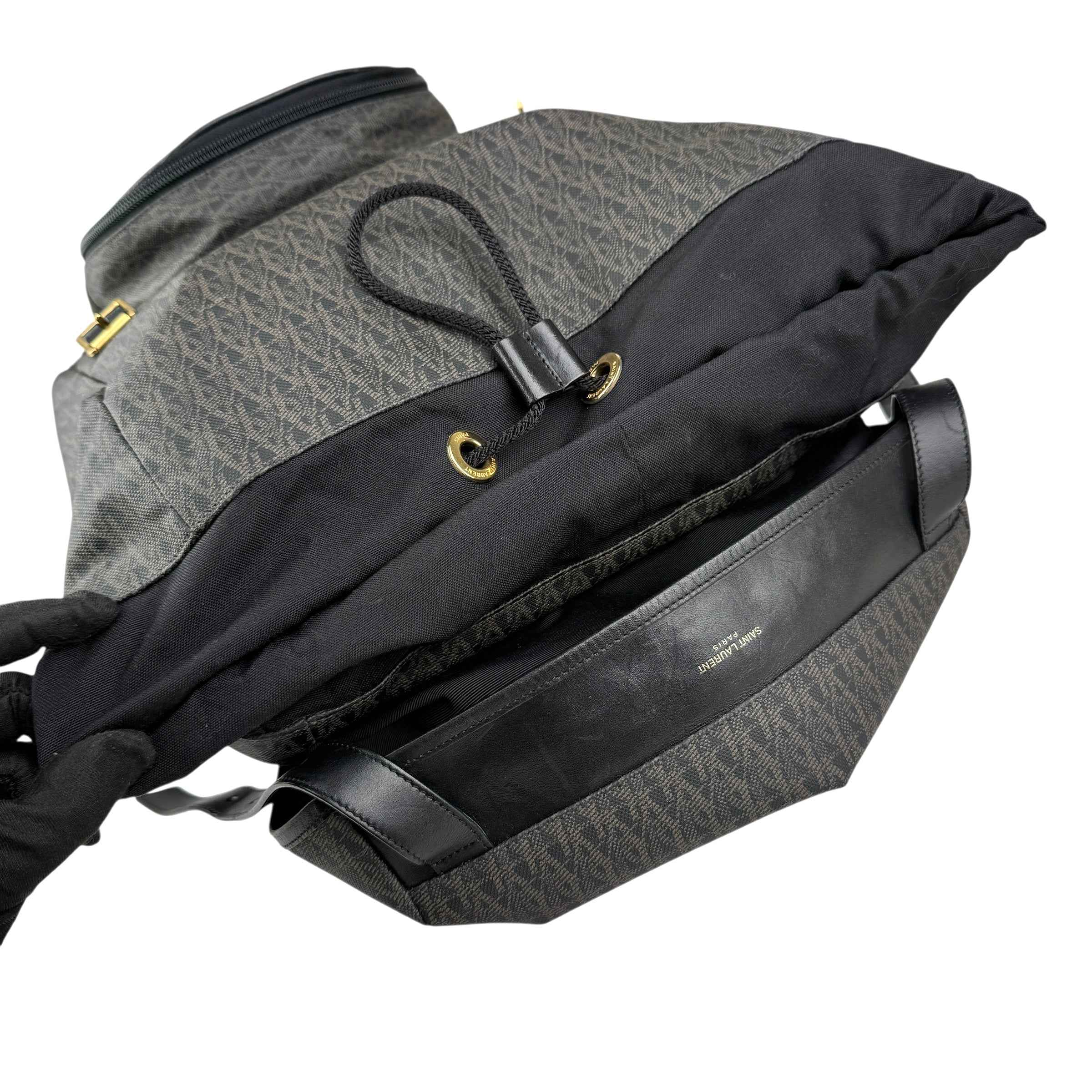 Saint Laurent Monogram Coated Canvas Backpack Brown