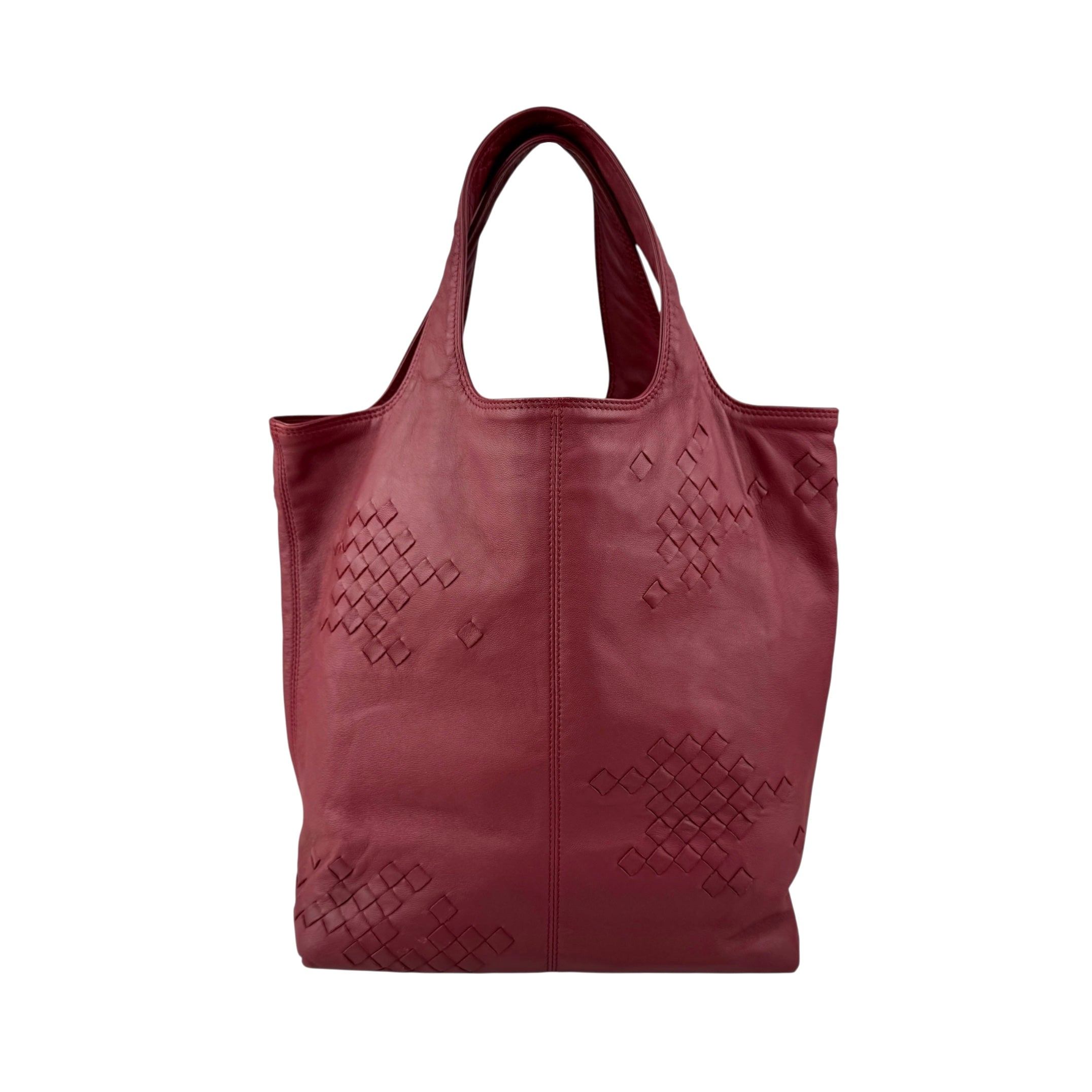 Pre-owned Bottega Veneta Catalano Regent Burgundy Intrecciato Leather Tote Bag tote bag back view