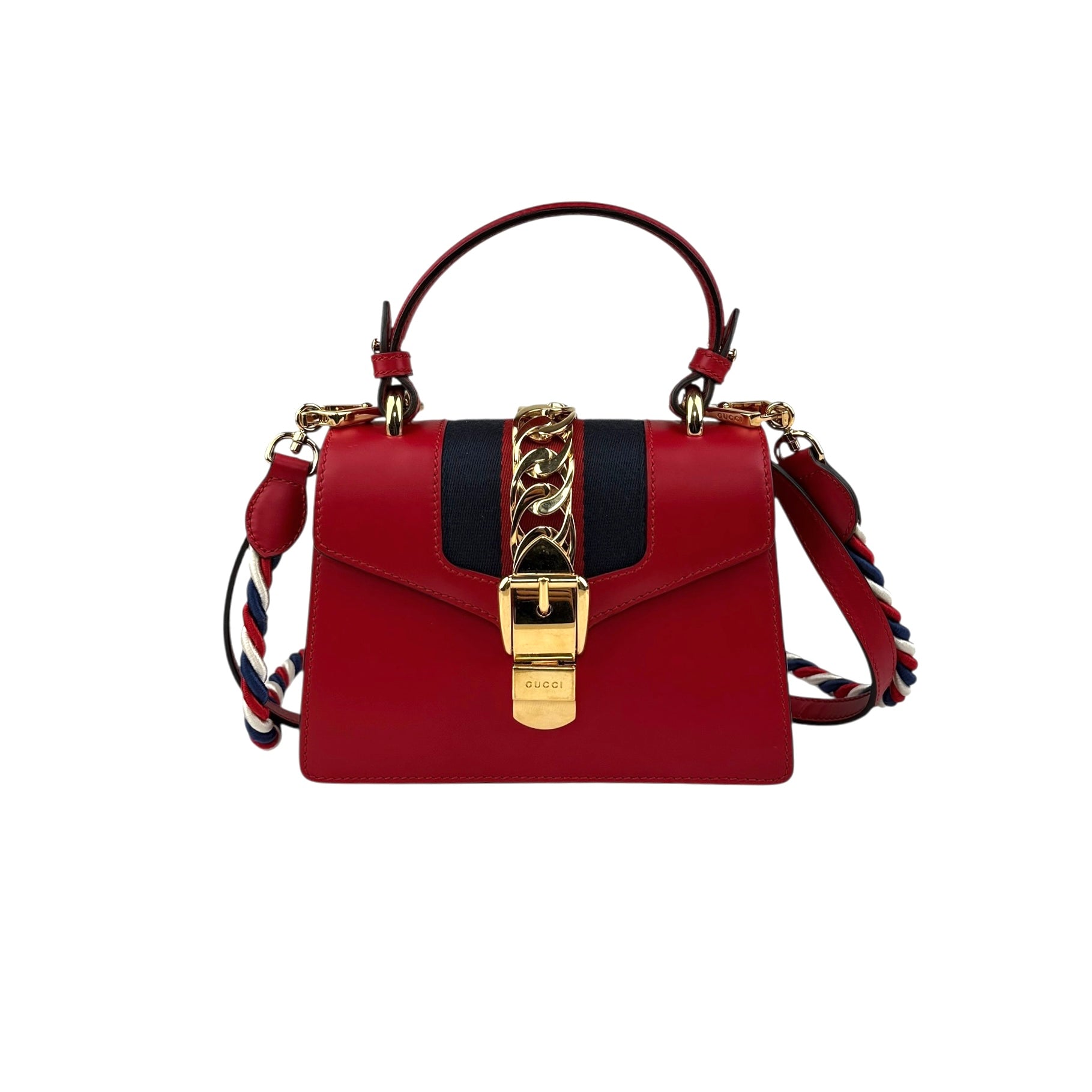 Pre-owned Gucci Red Leather Mini Web Sylvie Top Handle bag main image
