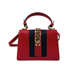 Pre-owned Gucci Red Leather Mini Web Sylvie Top Handle bag back view