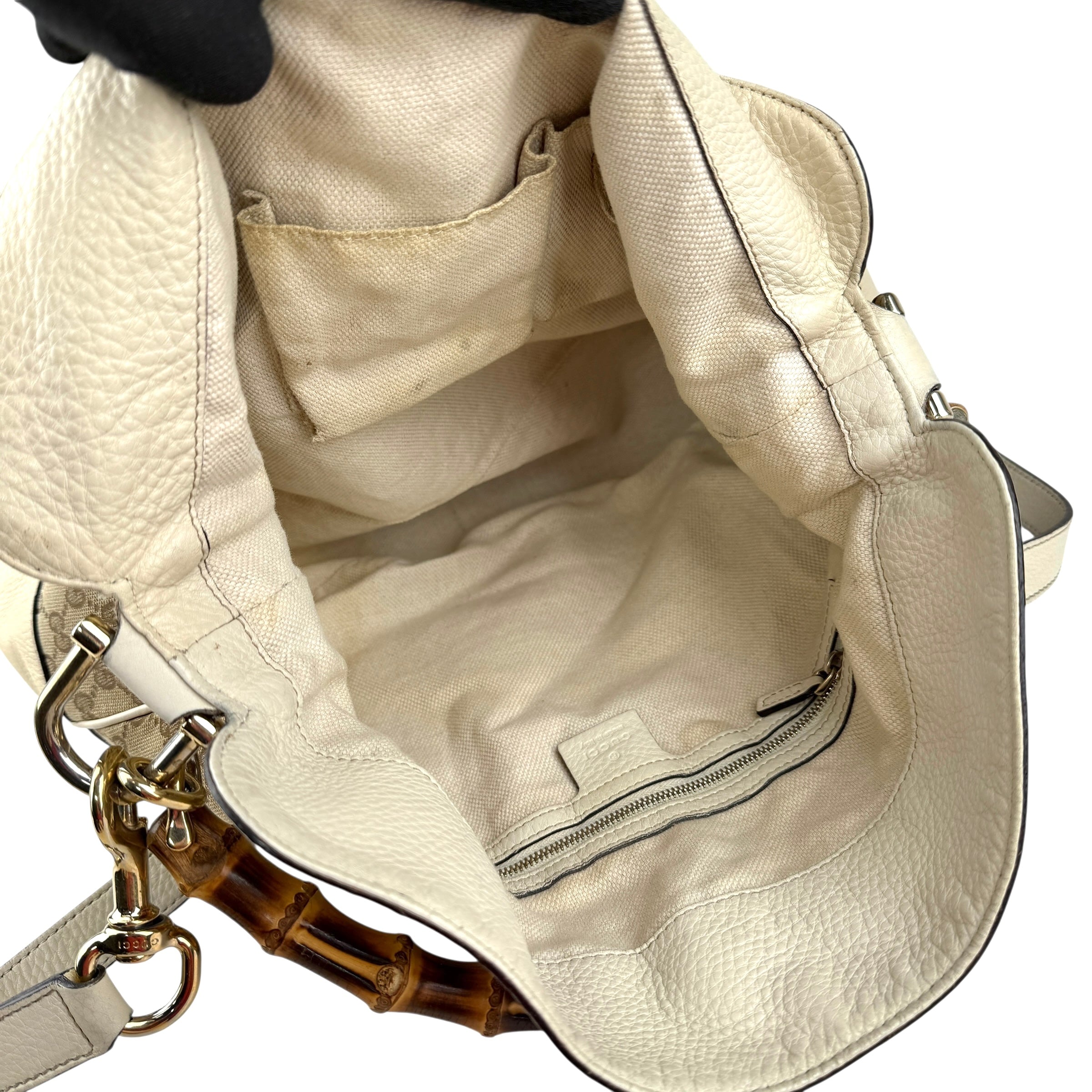 Pre-owned Gucci Beige/White GG Canvas Diana Bamboo Shoulder Bag