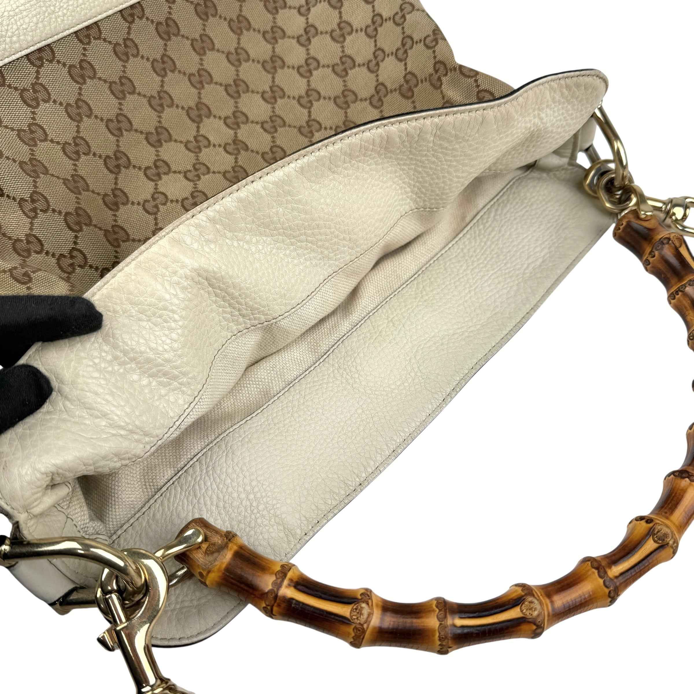 Gucci Beige/White GG Canvas Diana Bamboo Shoulder Bag