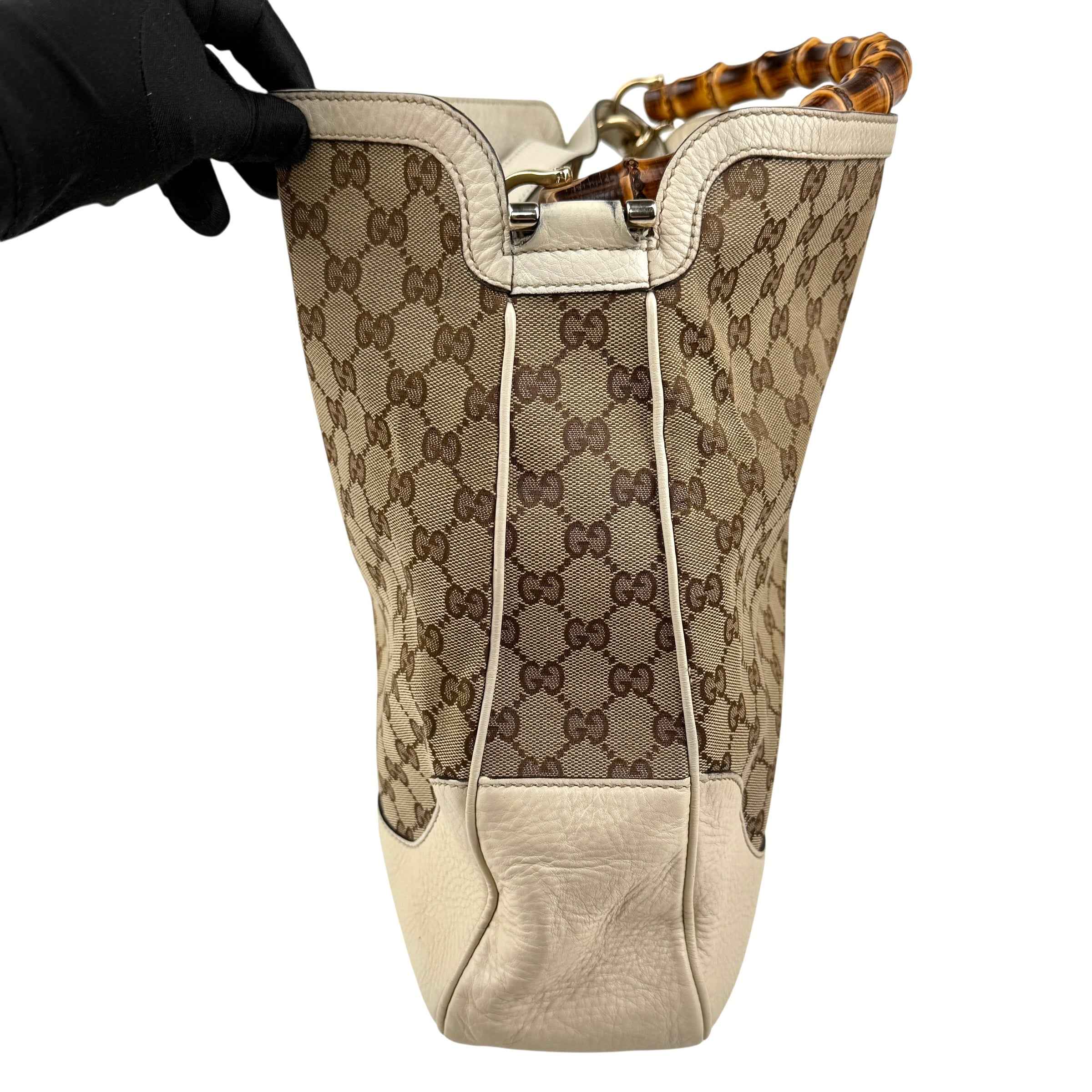 Gucci Beige/White GG Canvas Diana Bamboo Shoulder Bag