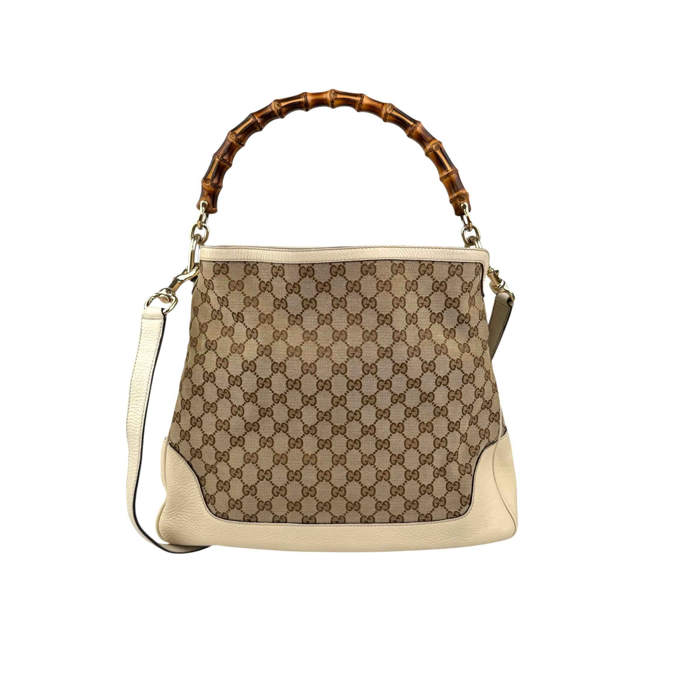Gucci Beige/White GG Canvas Diana Bamboo Shoulder Bag