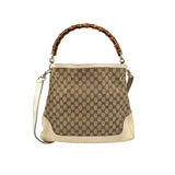 Gucci Beige/White GG Canvas Diana Bamboo Shoulder Bag
