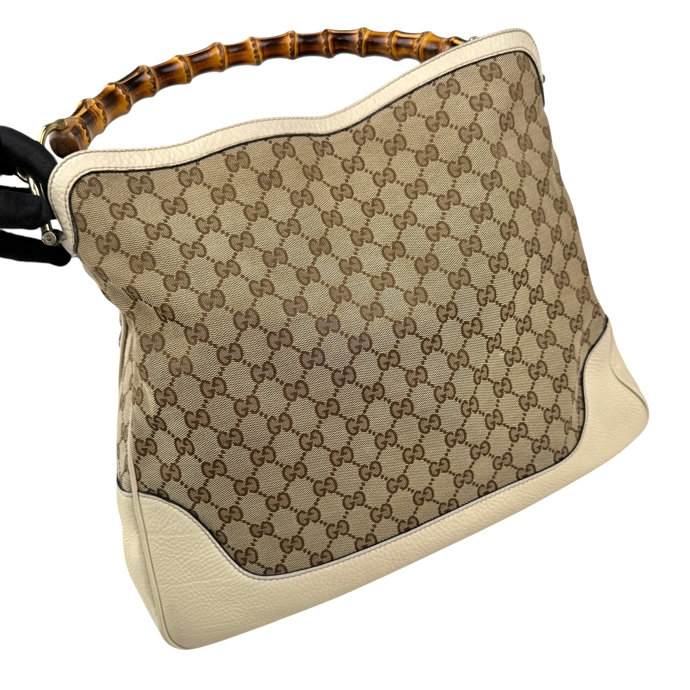 Pre-owned Gucci Beige/White GG Canvas Diana Bamboo Shoulder Bag