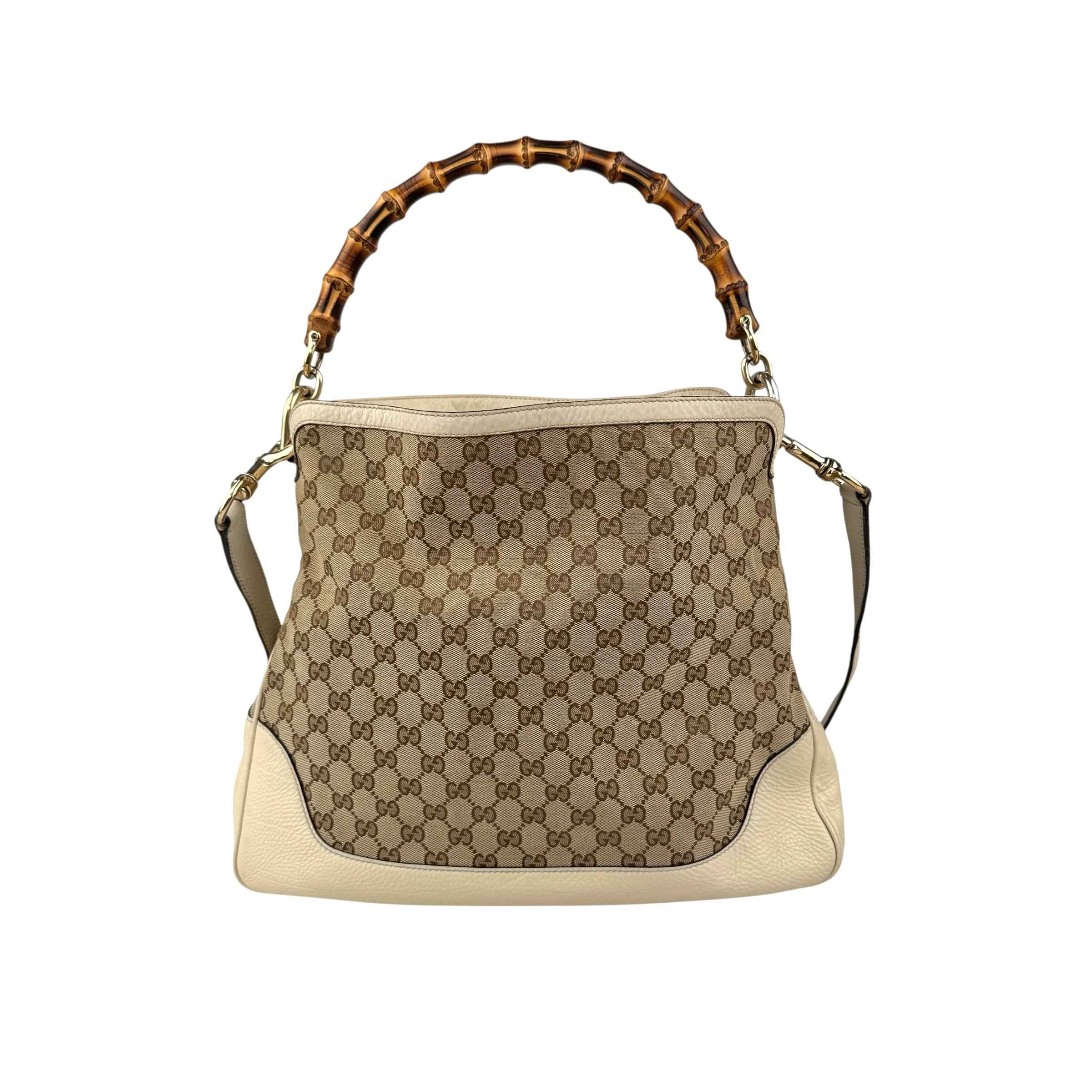 Gucci Beige/White GG Canvas Diana Bamboo Shoulder Bag